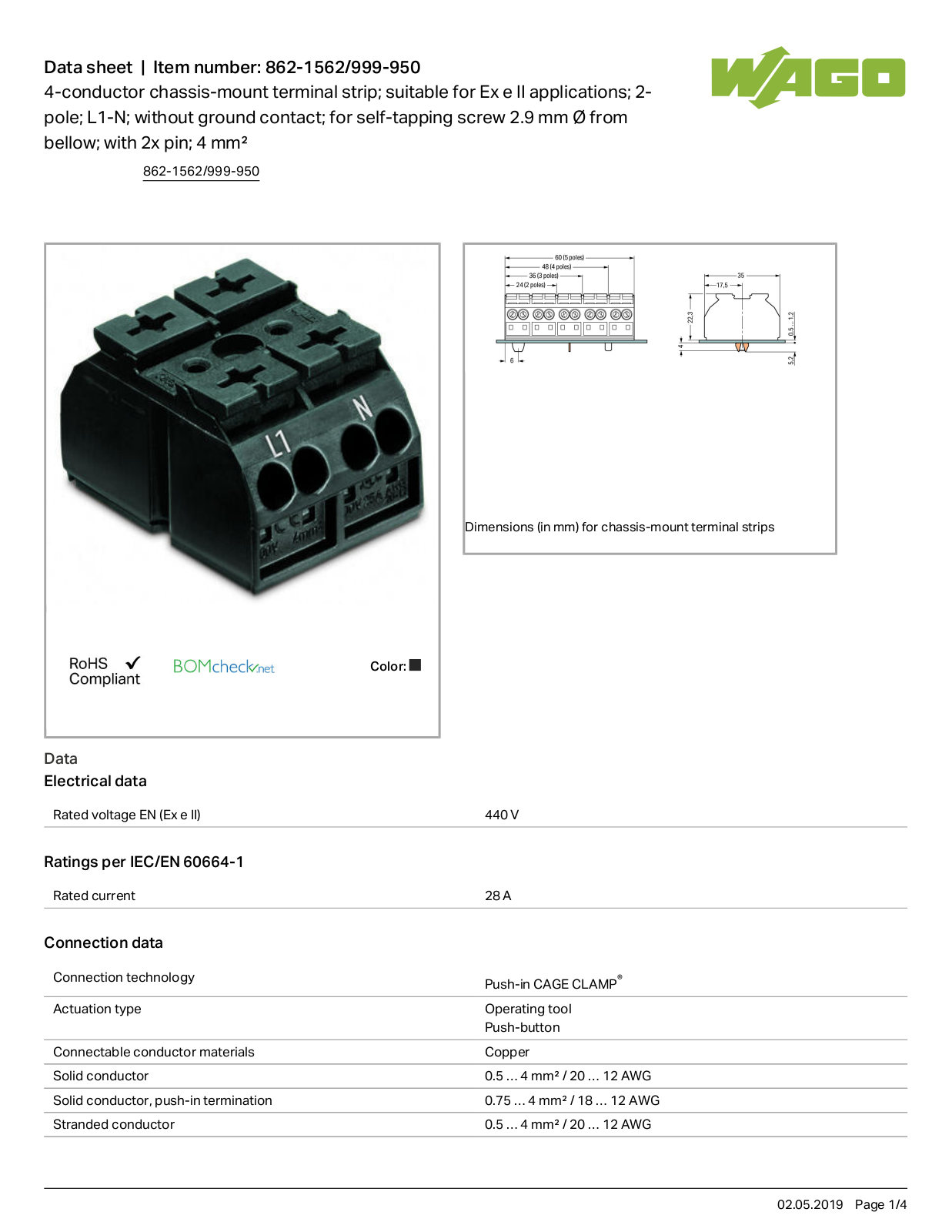 Wago 862-1562/999-950 Data Sheet