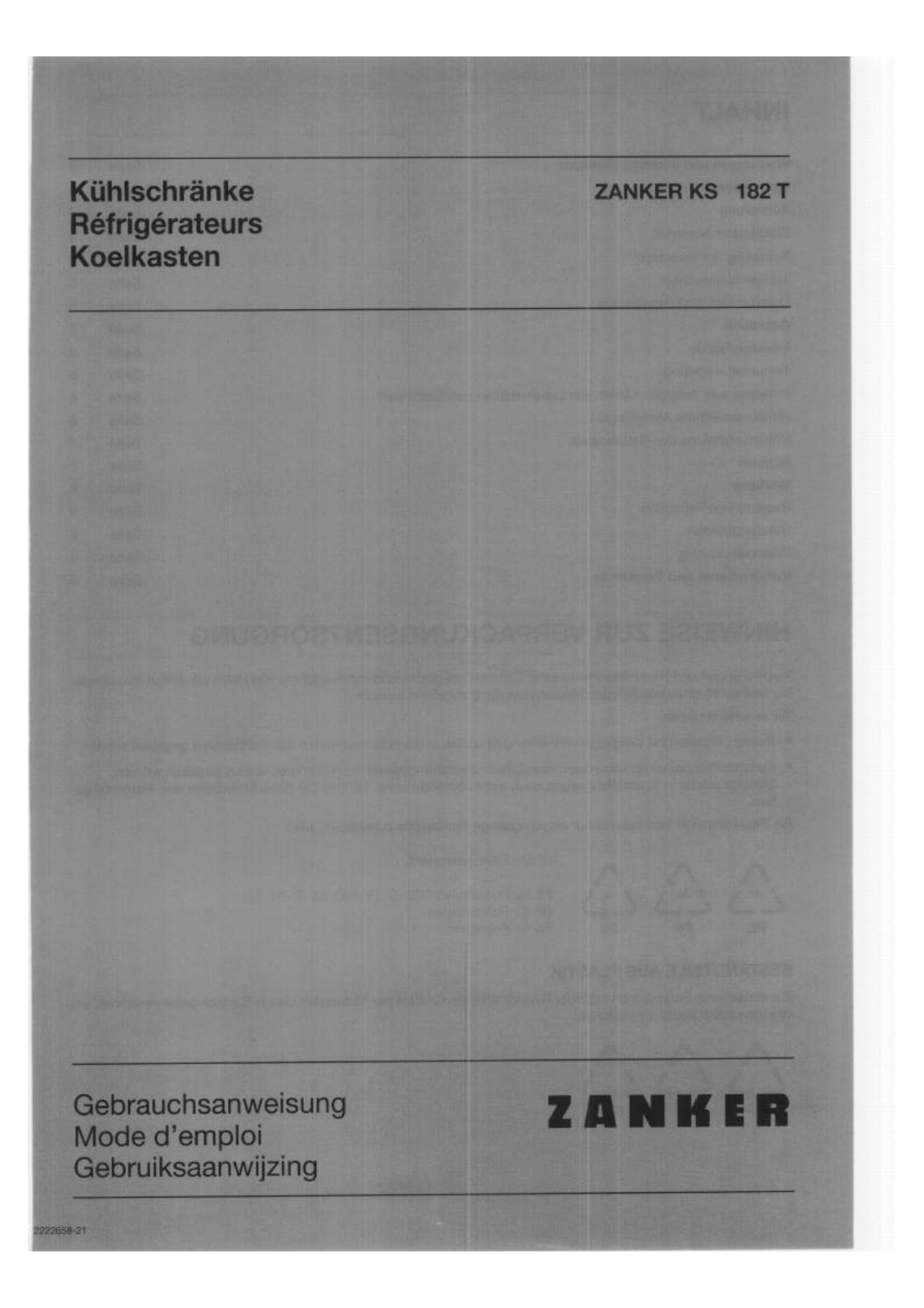 Zanker KS182T User Manual