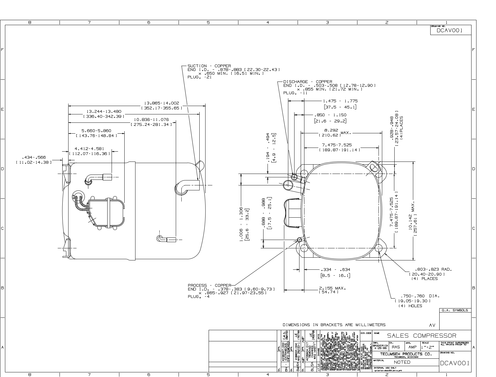 Tecumseh AVA2490ZXN, AVA2490ZXT, AVA2512ZXN, AVA4542EXN, AVA5542EXN Drawing Data