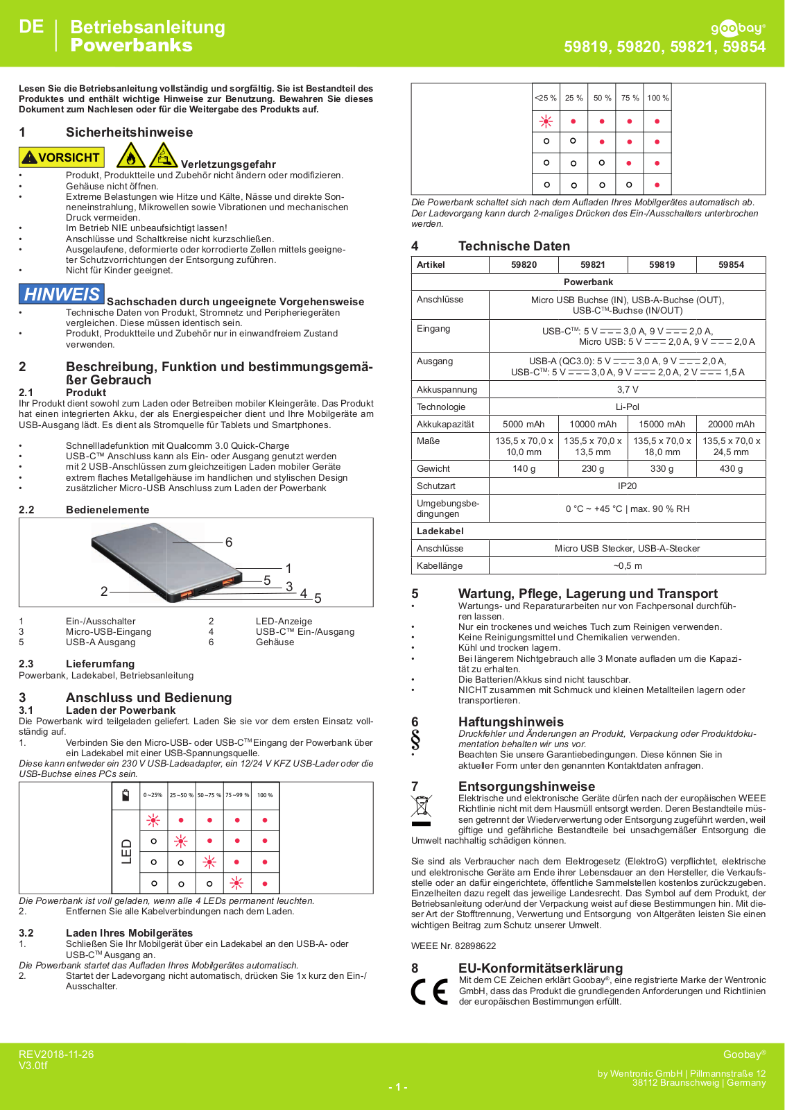 Goobay 59820, 59821, 59854, 59819, 9820 User Manual