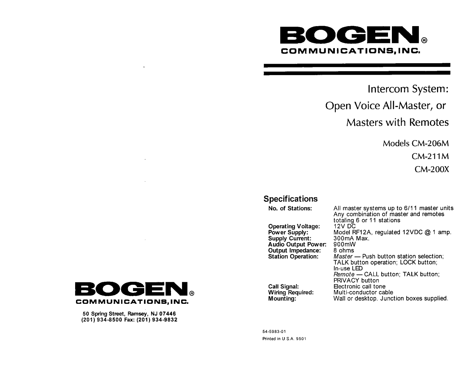 Bogen CM200X, CM211M Service Manual