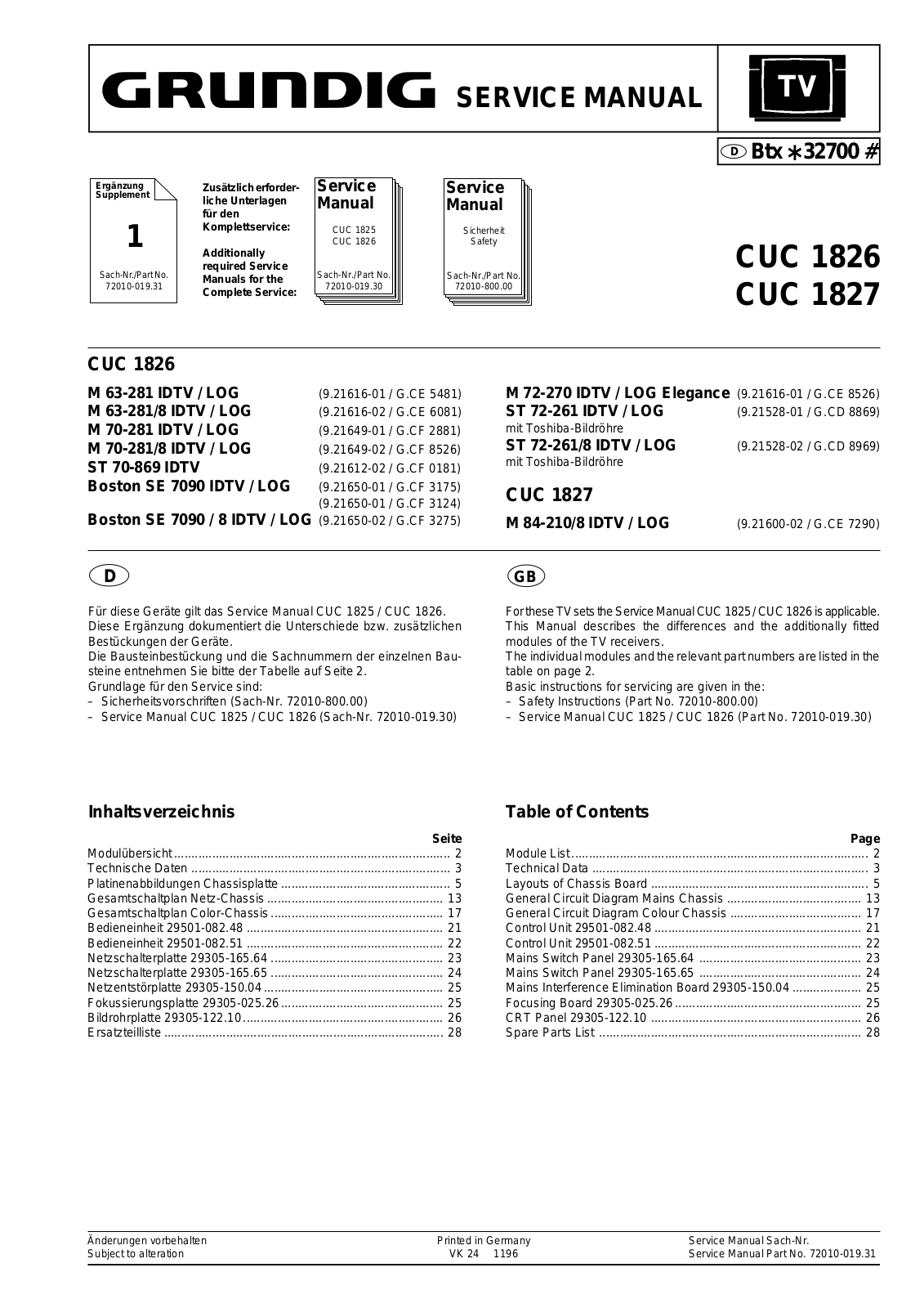 Grundig ST 72-261-8 IDTV, ST 72-261 IDTV Service Manual