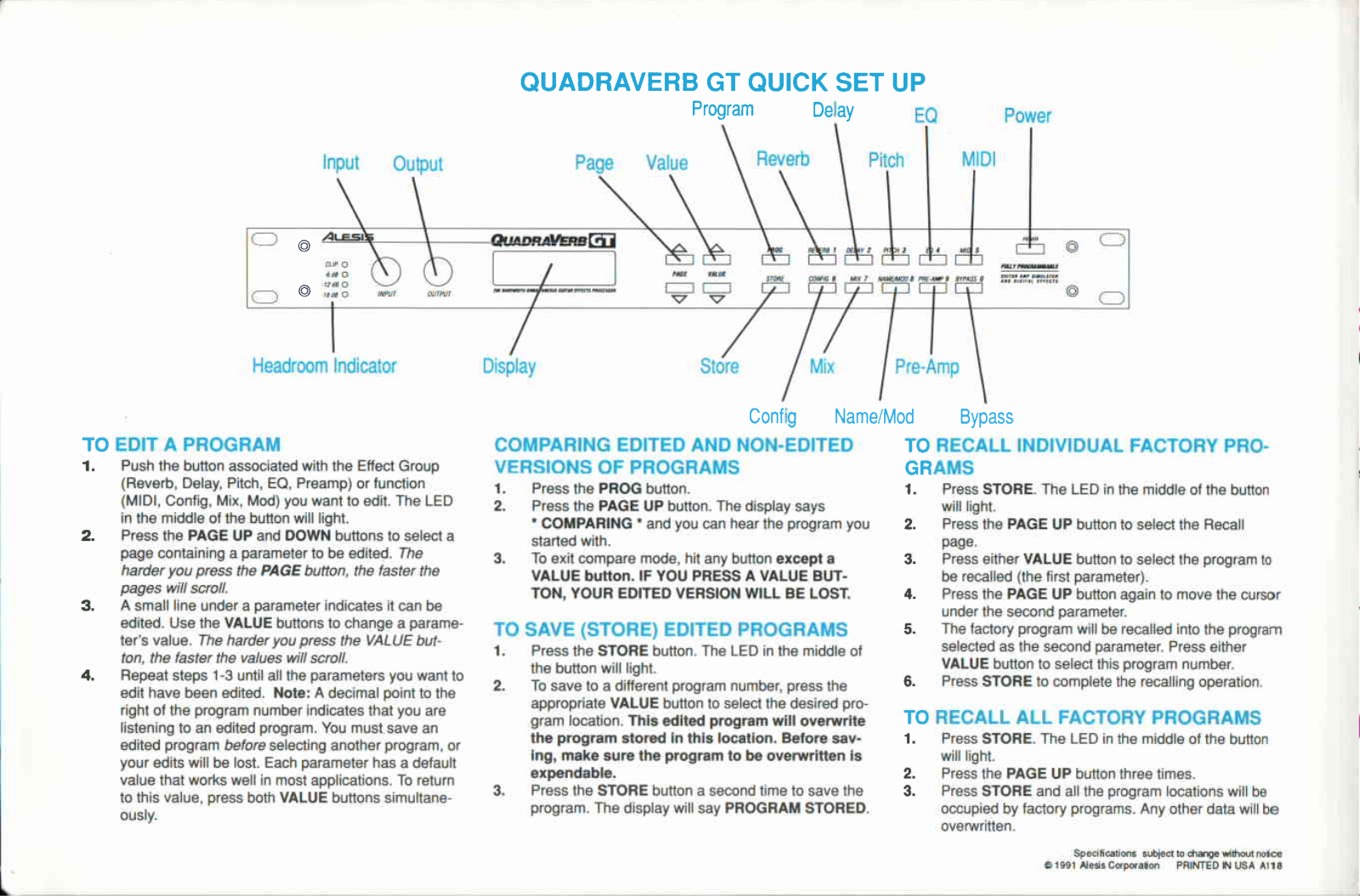 Alesis QUADRAVERBGT QUICK START GUIDE