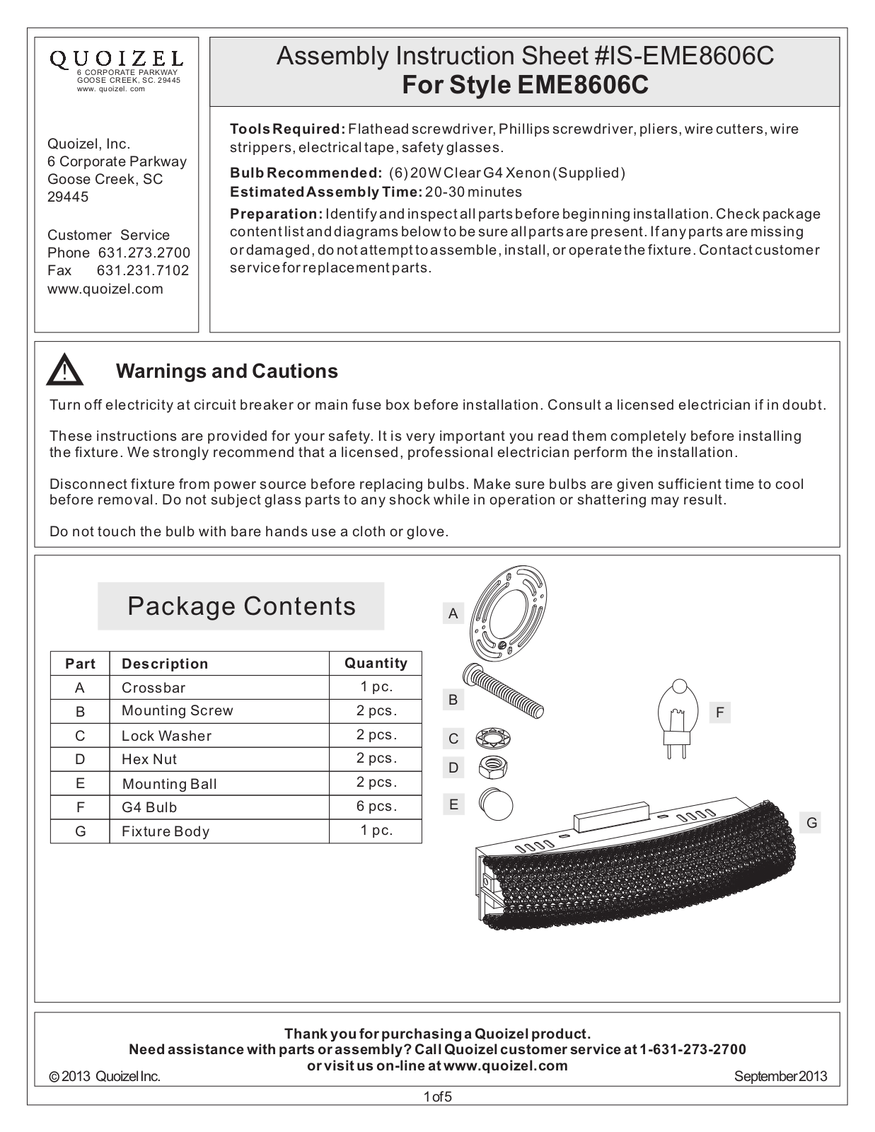 Quoizel EME8606C User Manual