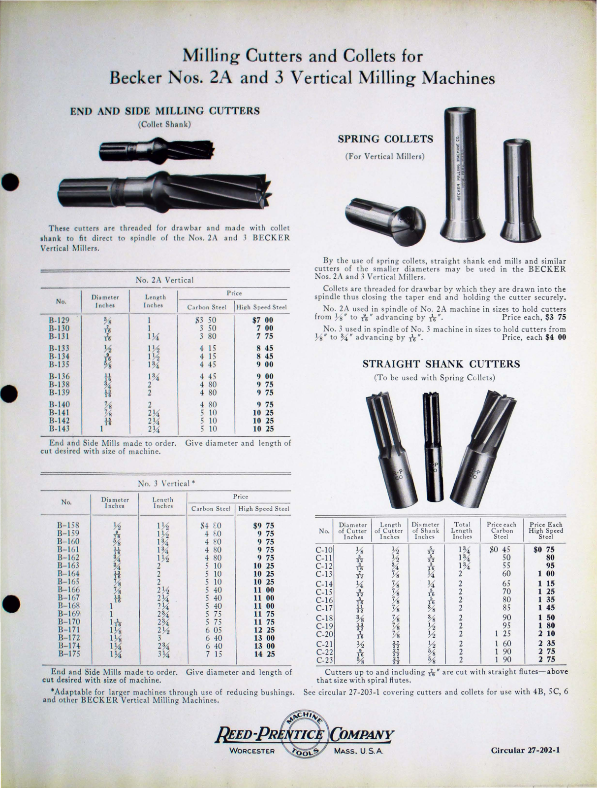 Reed-Prentice 2A and 3 Vertical Mill - Cutters and Collets Accessories - ManualMachine.com