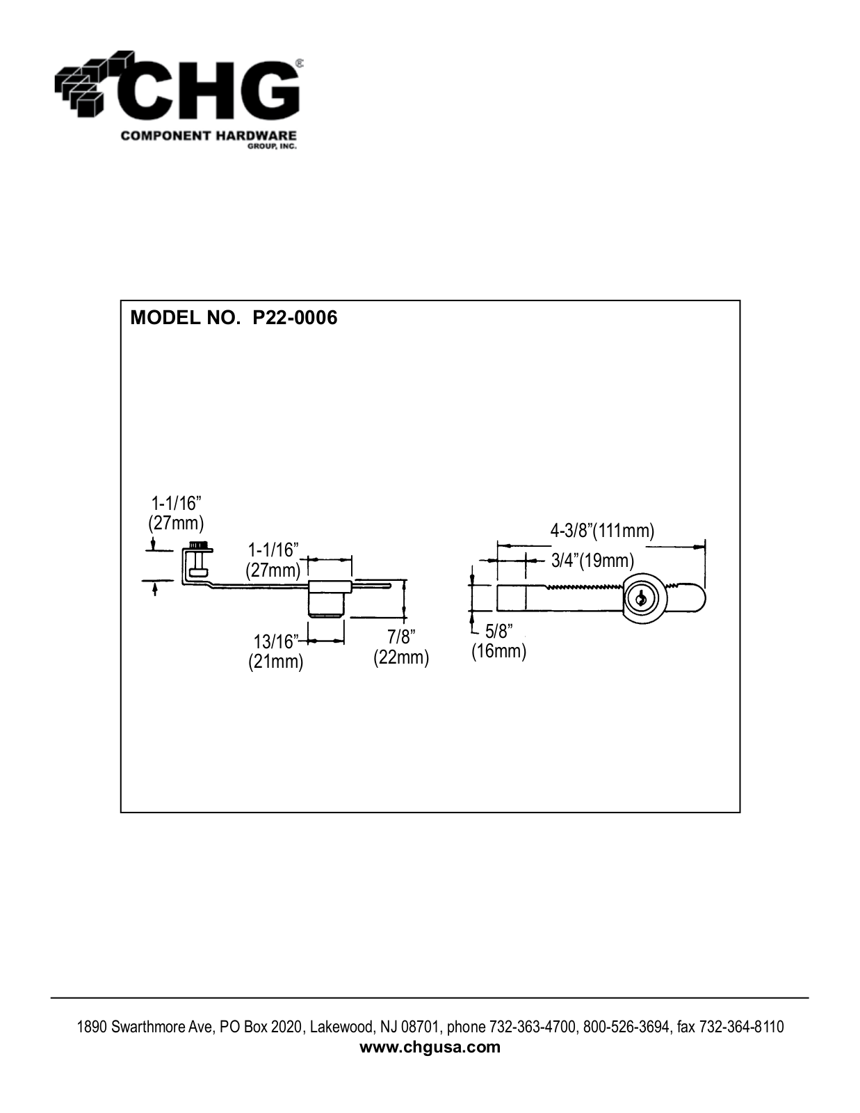 Component Hardware P22-0006 User Manual