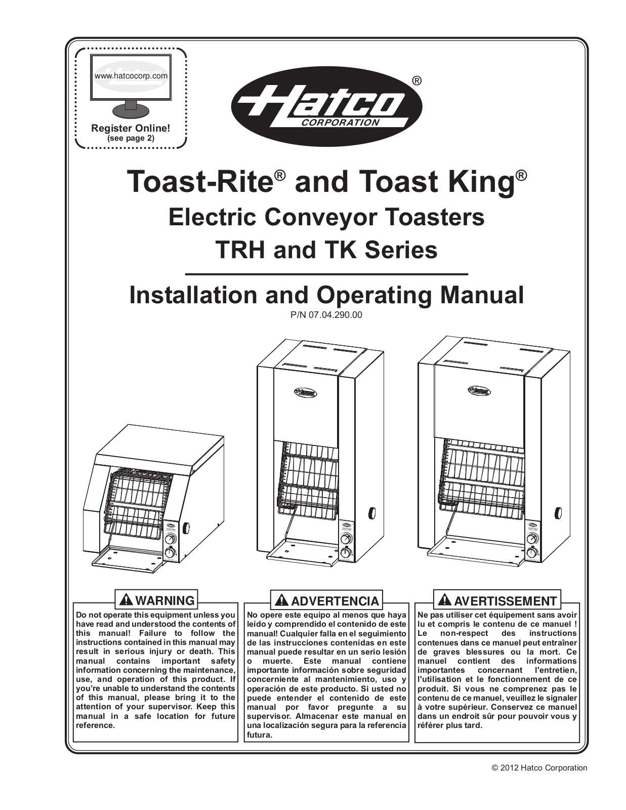 Hatco TRH Series, TK Series Operation Manual