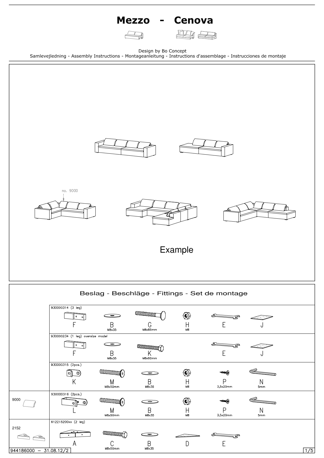 BoConcept Cenova, Mezzo Assembly Instruction