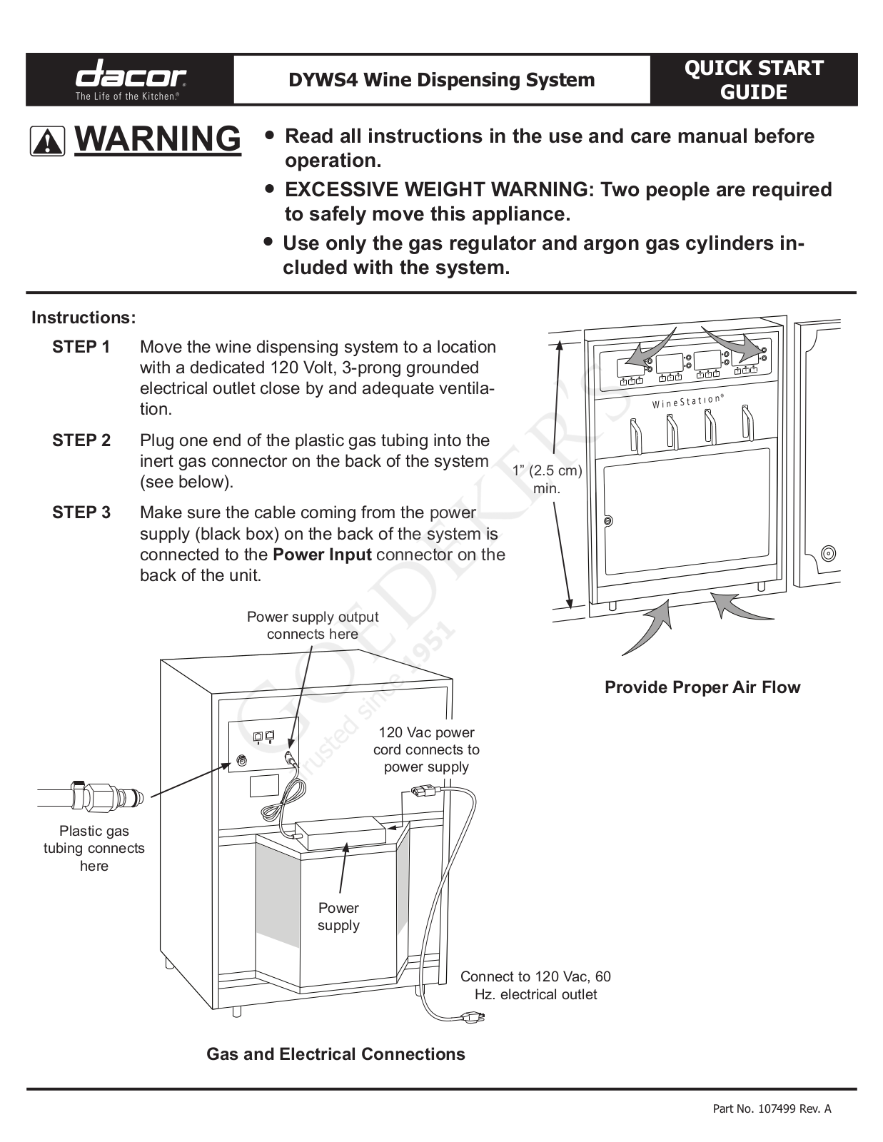 Dacor DYWS4 User Manual