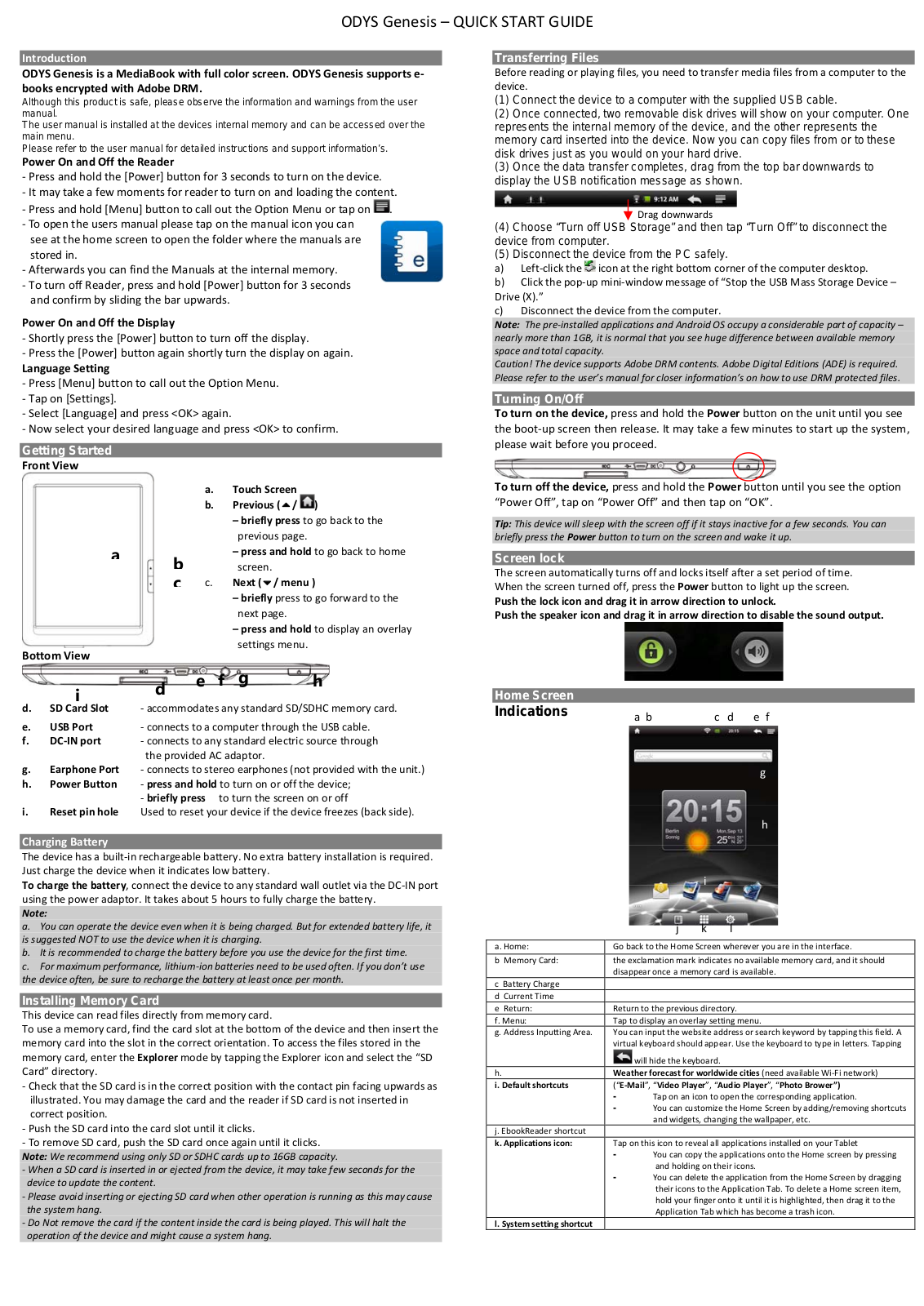 Odys Genesis QUICK START GUIDE