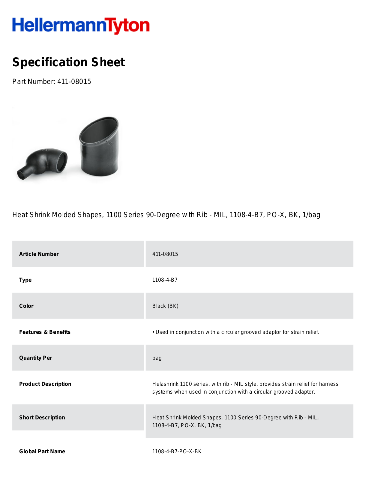 HellermannTyton 411-08015 Specification Sheet