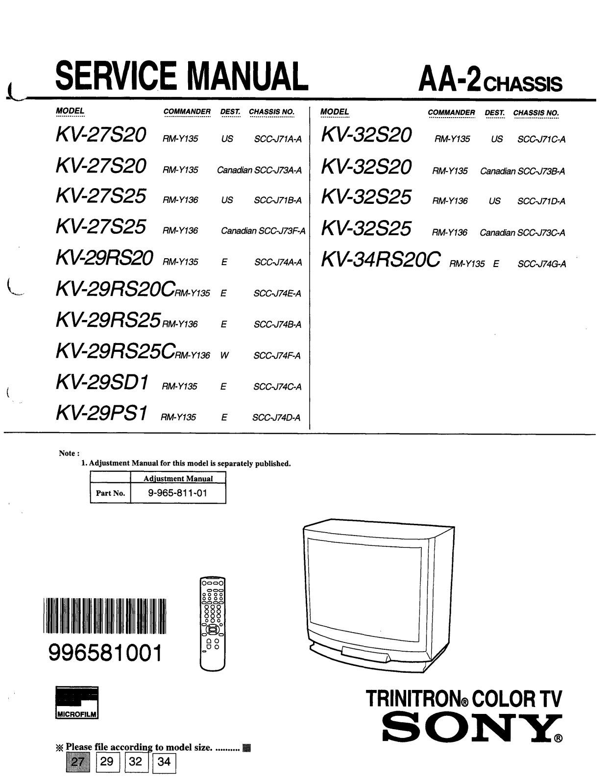 Sony kv27s25 schematic