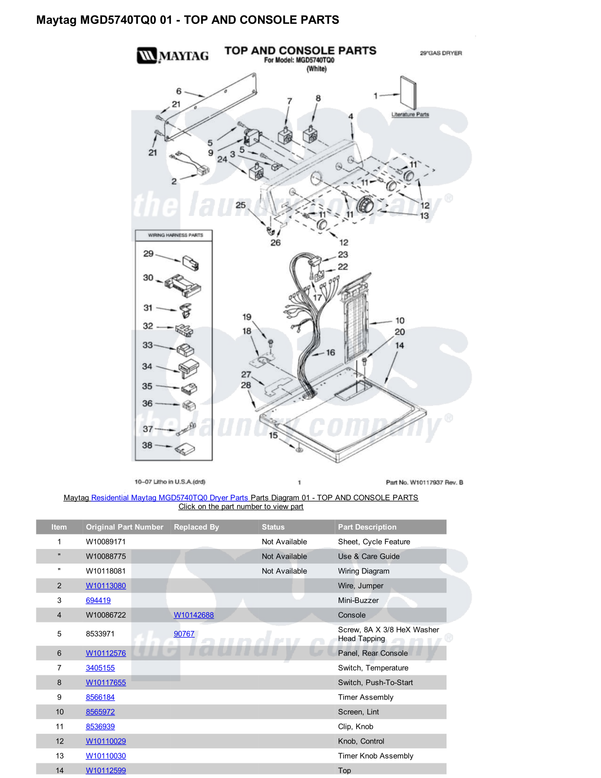 Maytag MGD5740TQ0 Parts Diagram