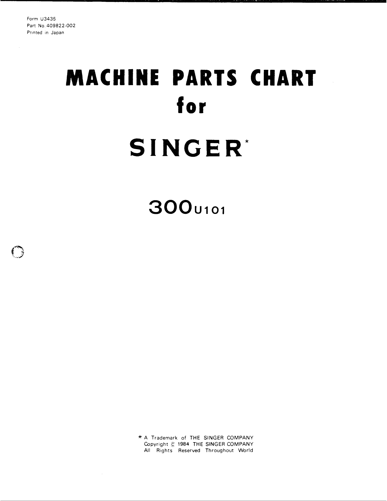 SINGER 300U101 Parts List