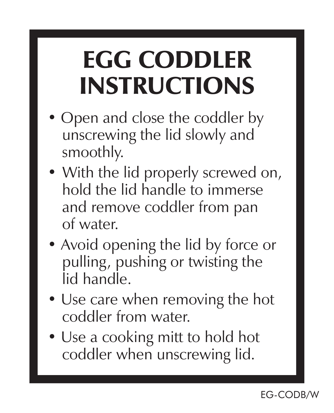 RSVP EGG CODDLER User Manual