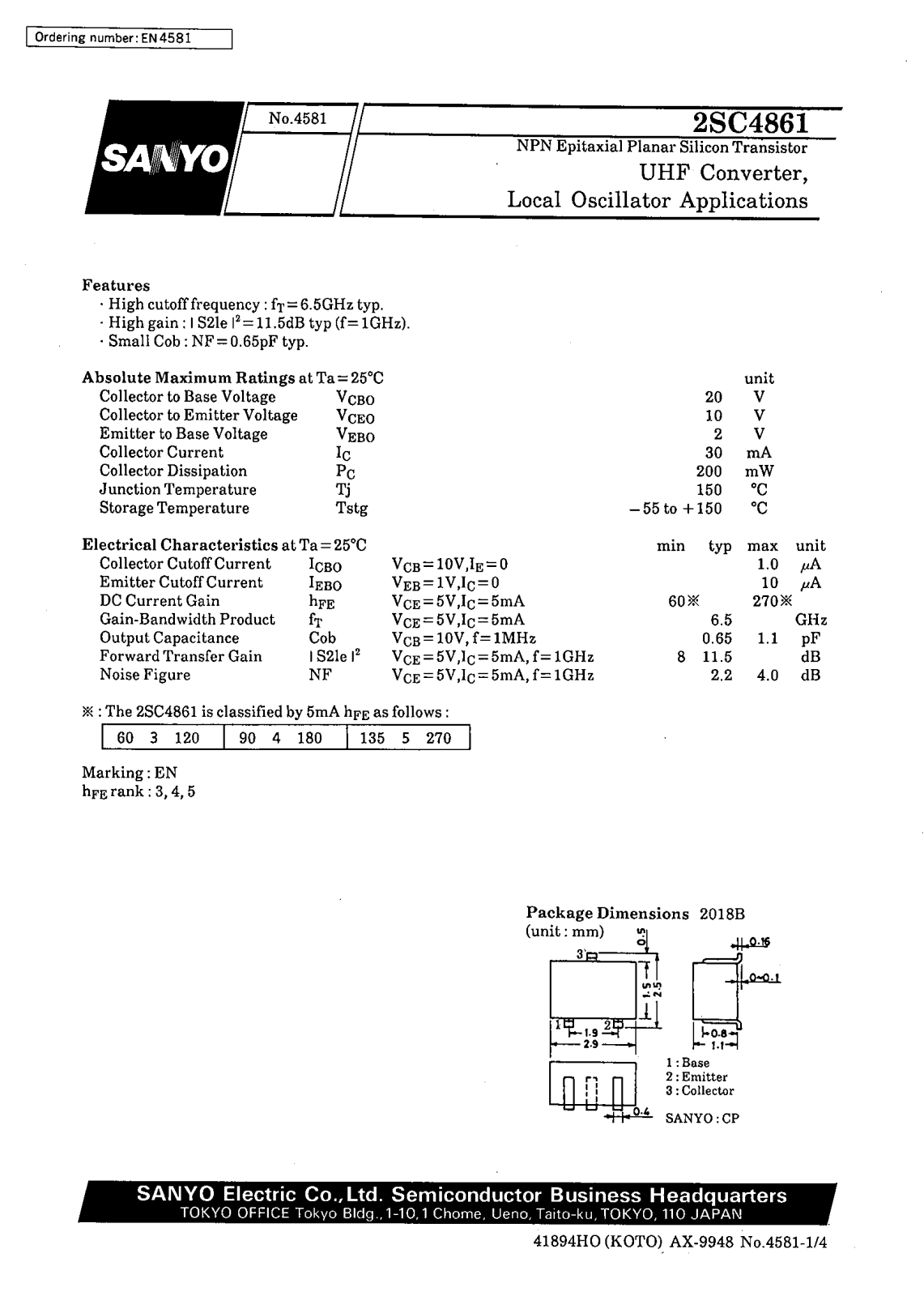 SANYO 2SC4861 Datasheet