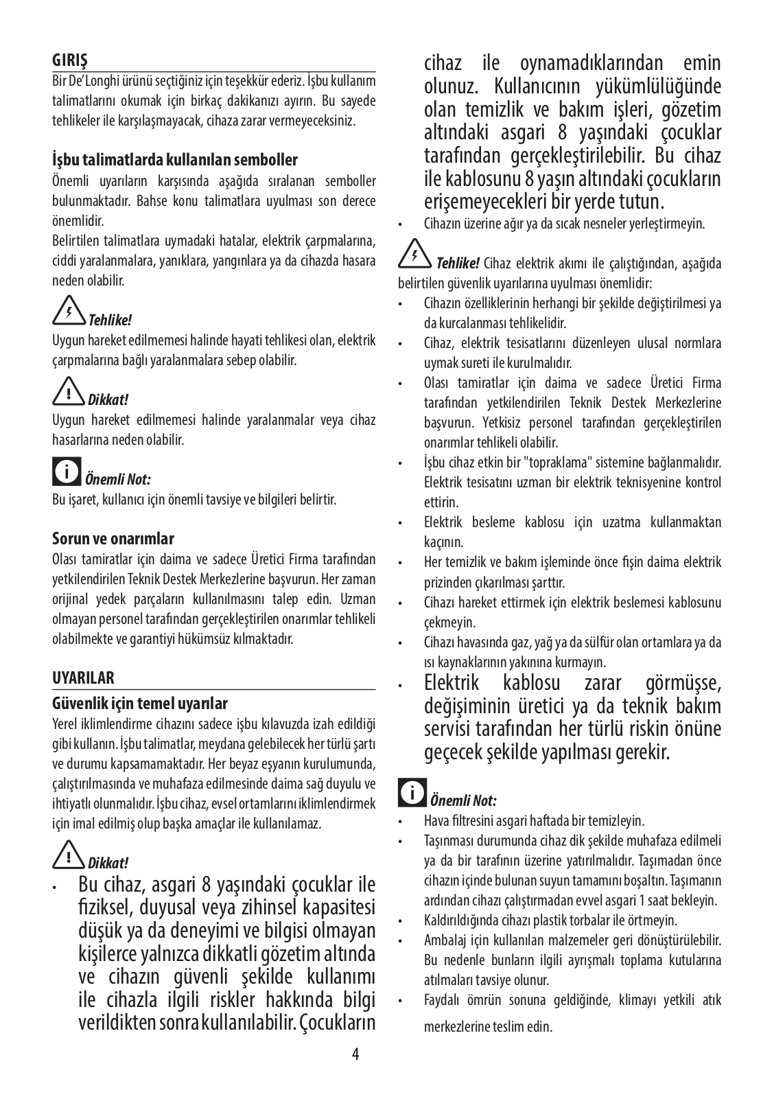 Delonghi PAC AN97 Instruction manuals