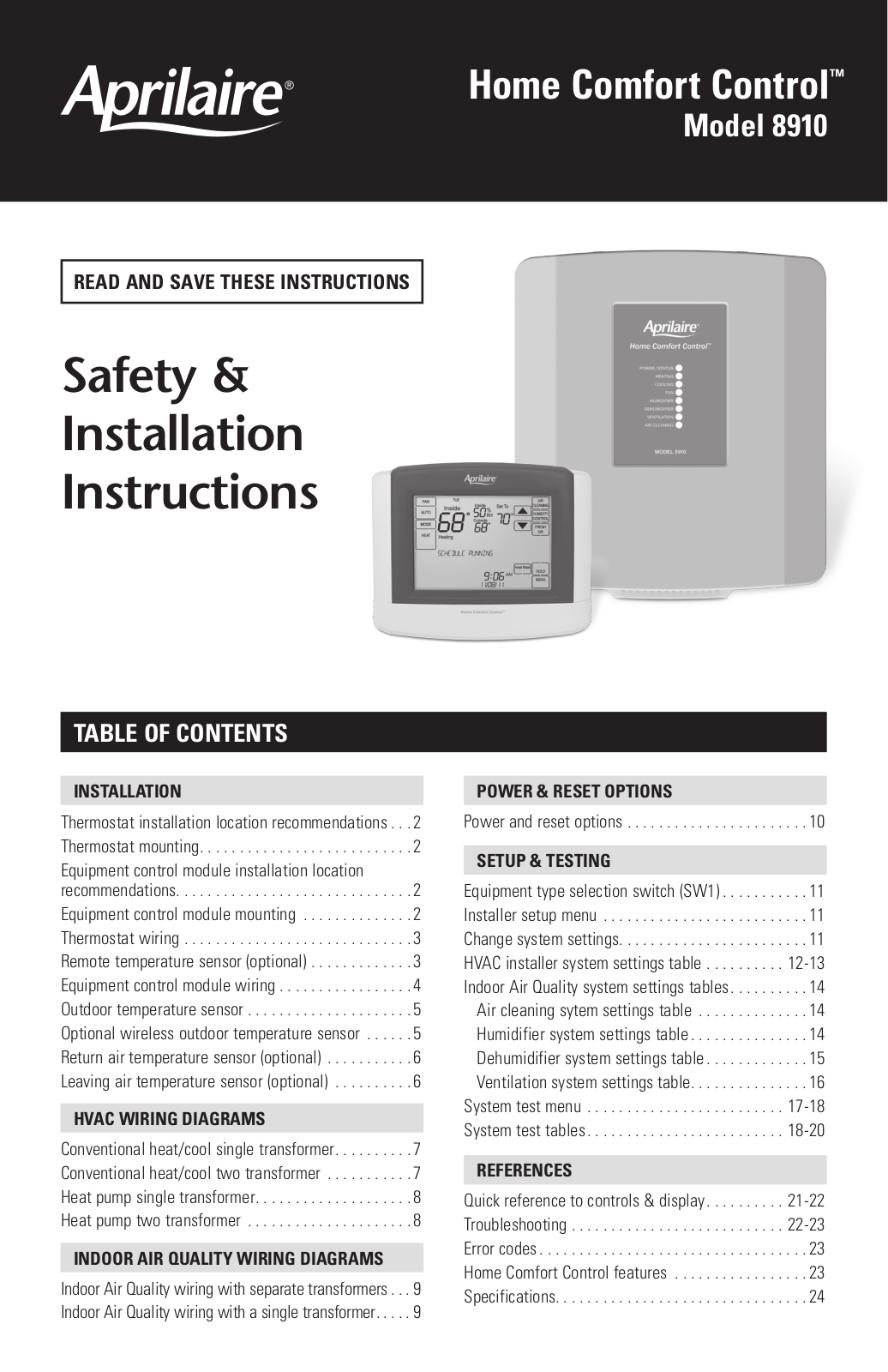 Aprilaire 8910 User Manual