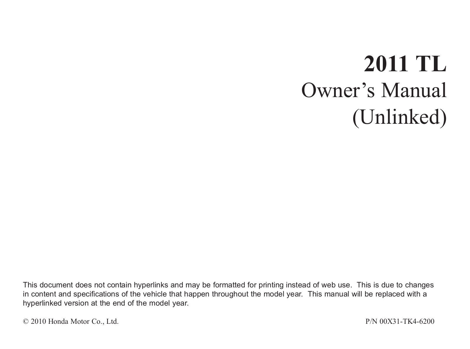 Acura TL 2011 User Manual