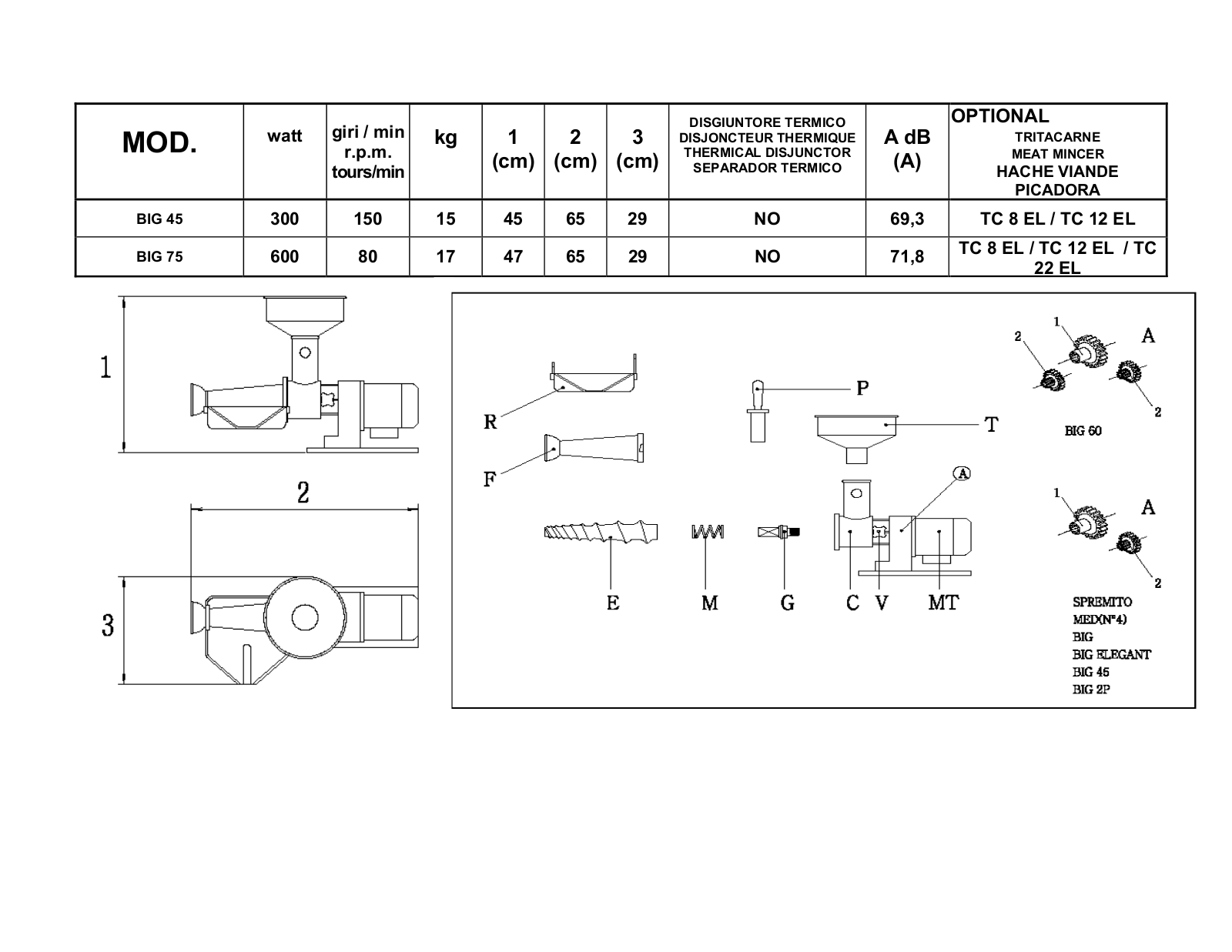 Omcan Food Machinery BIG 45 Parts List