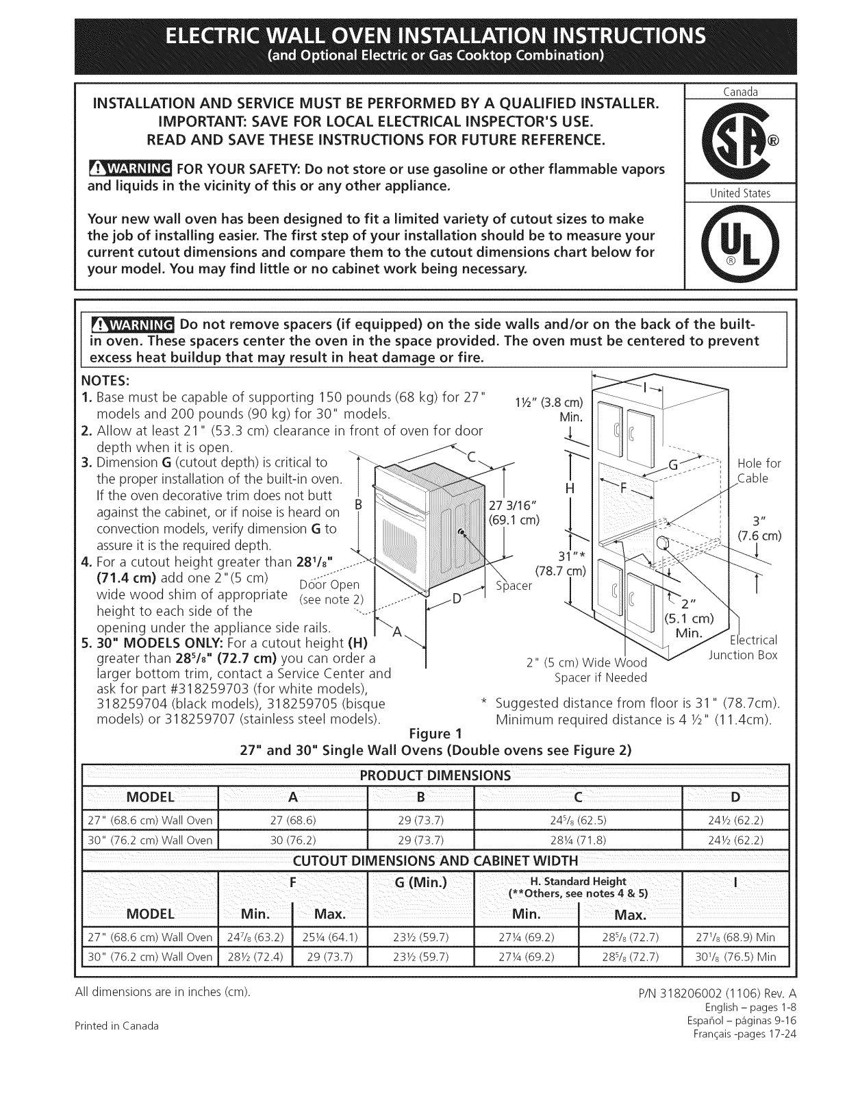 Frigidaire FFET2725LSB, FGET2765KFB, FGET3045KFB, FPET3085KFC Installation Guide - ManualMachine.com
