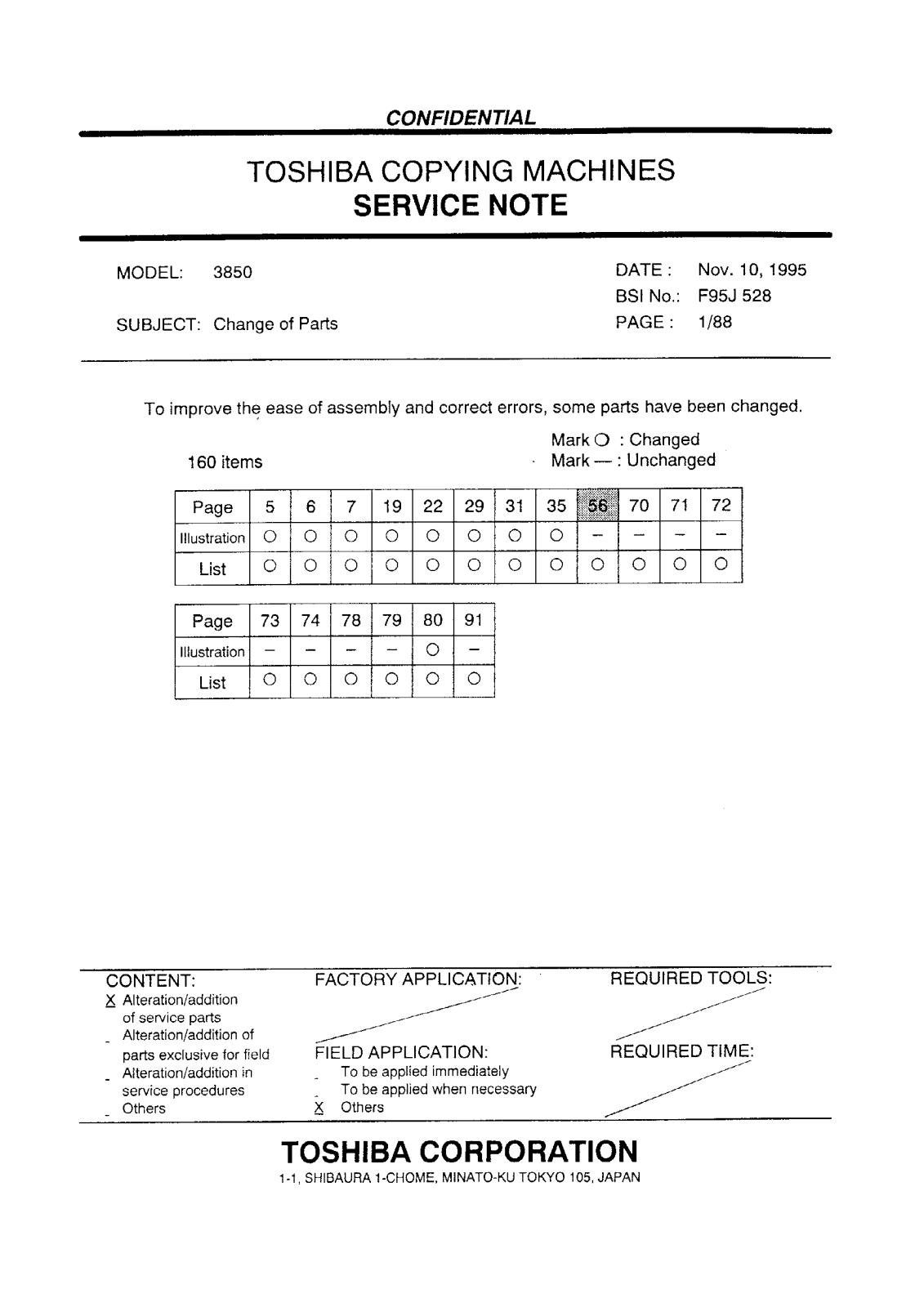 Toshiba f95j528 Service Note