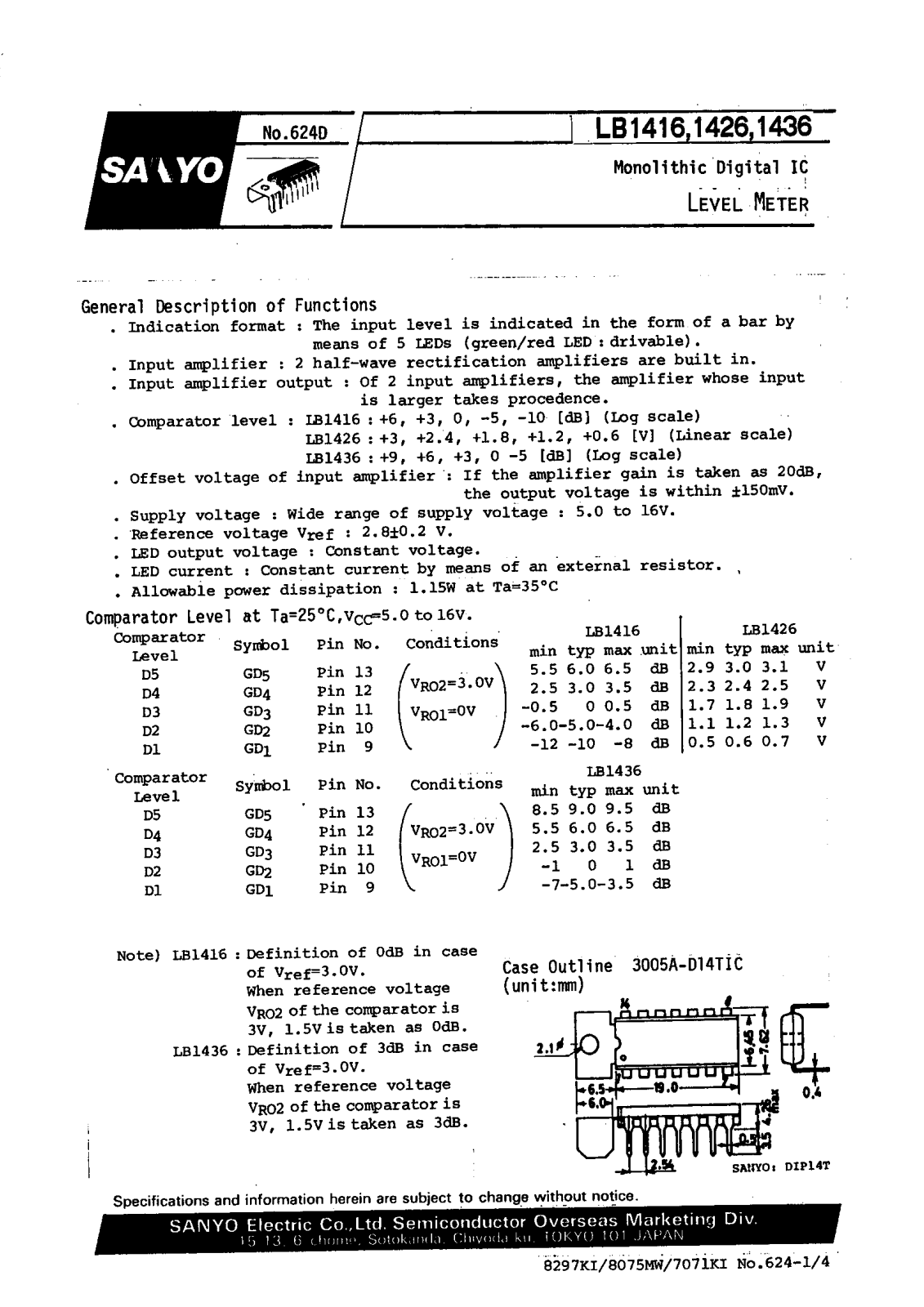 SANYO LB1436, LB1416, LB1426 Datasheet