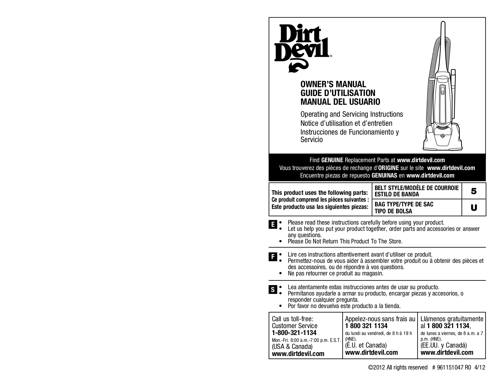 Dirt Devil UD30005B User Manual