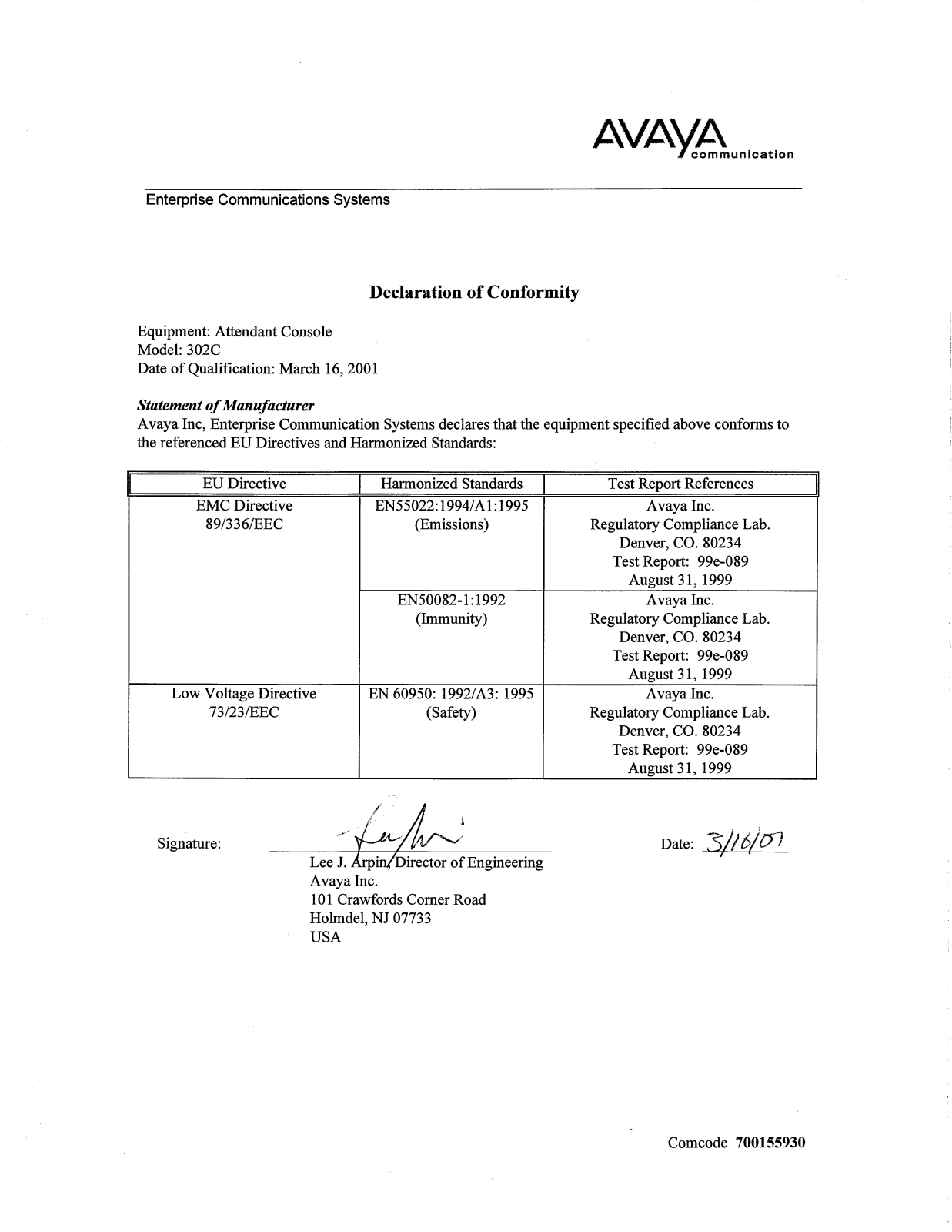 Avaya 302C User Manual