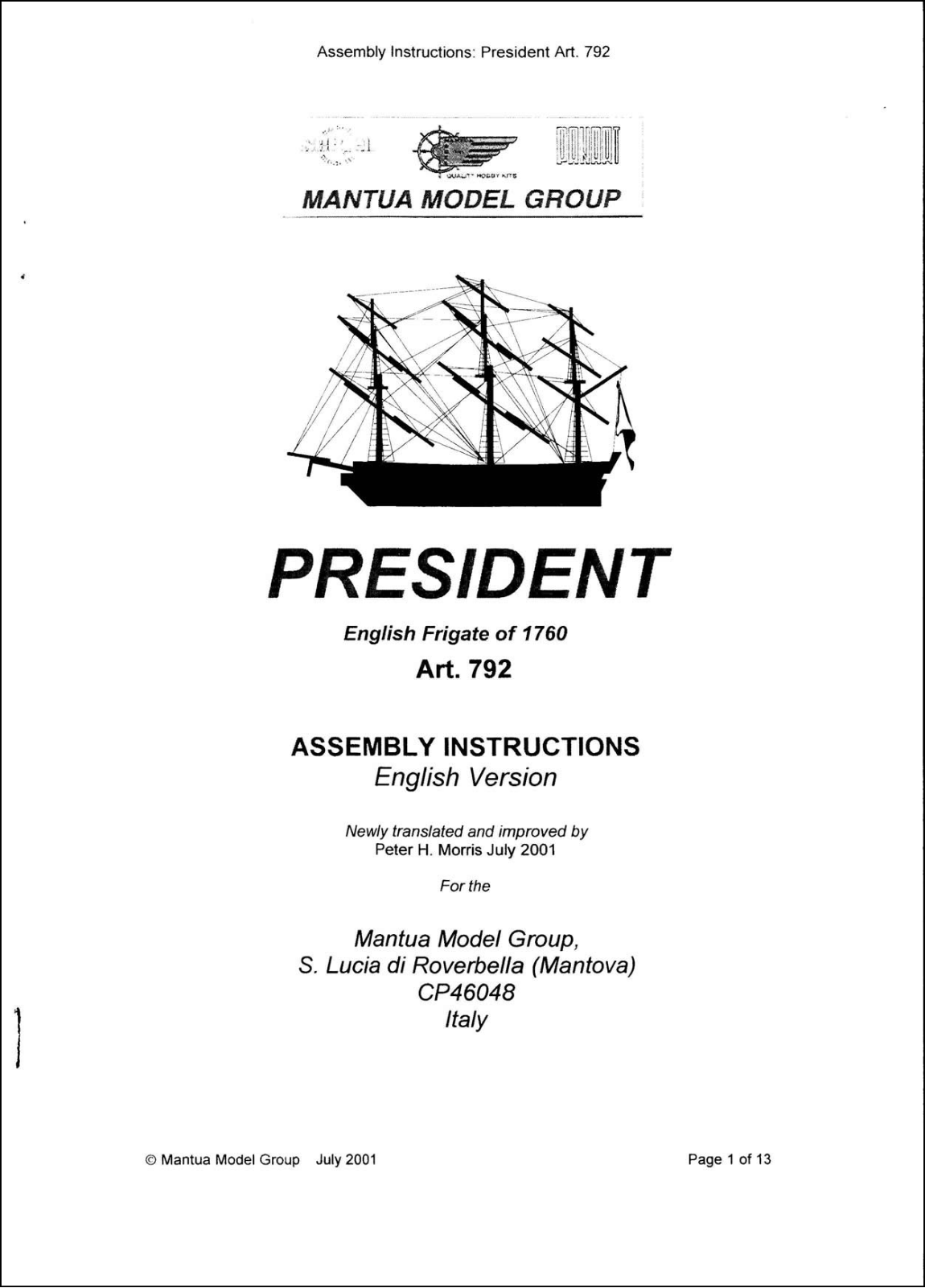 Mantua Model Group President 792 Instruction Manual