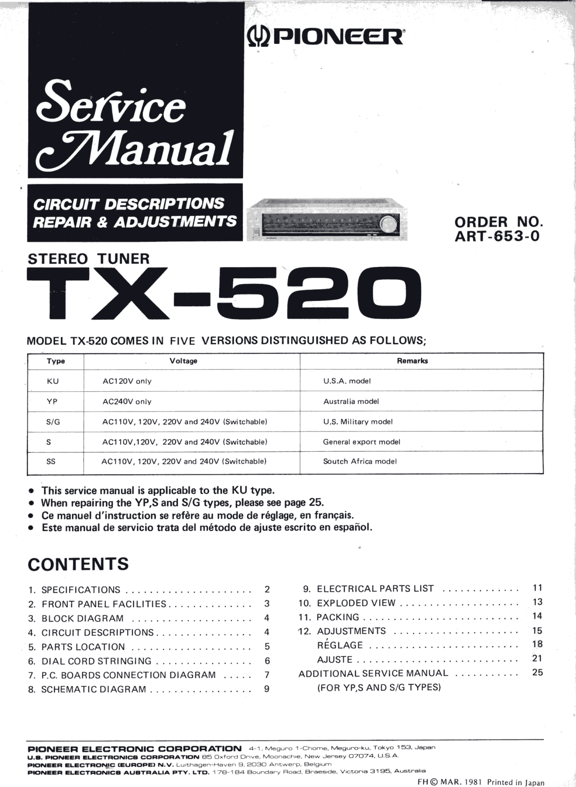 Pioneer TX-520 Service manual
