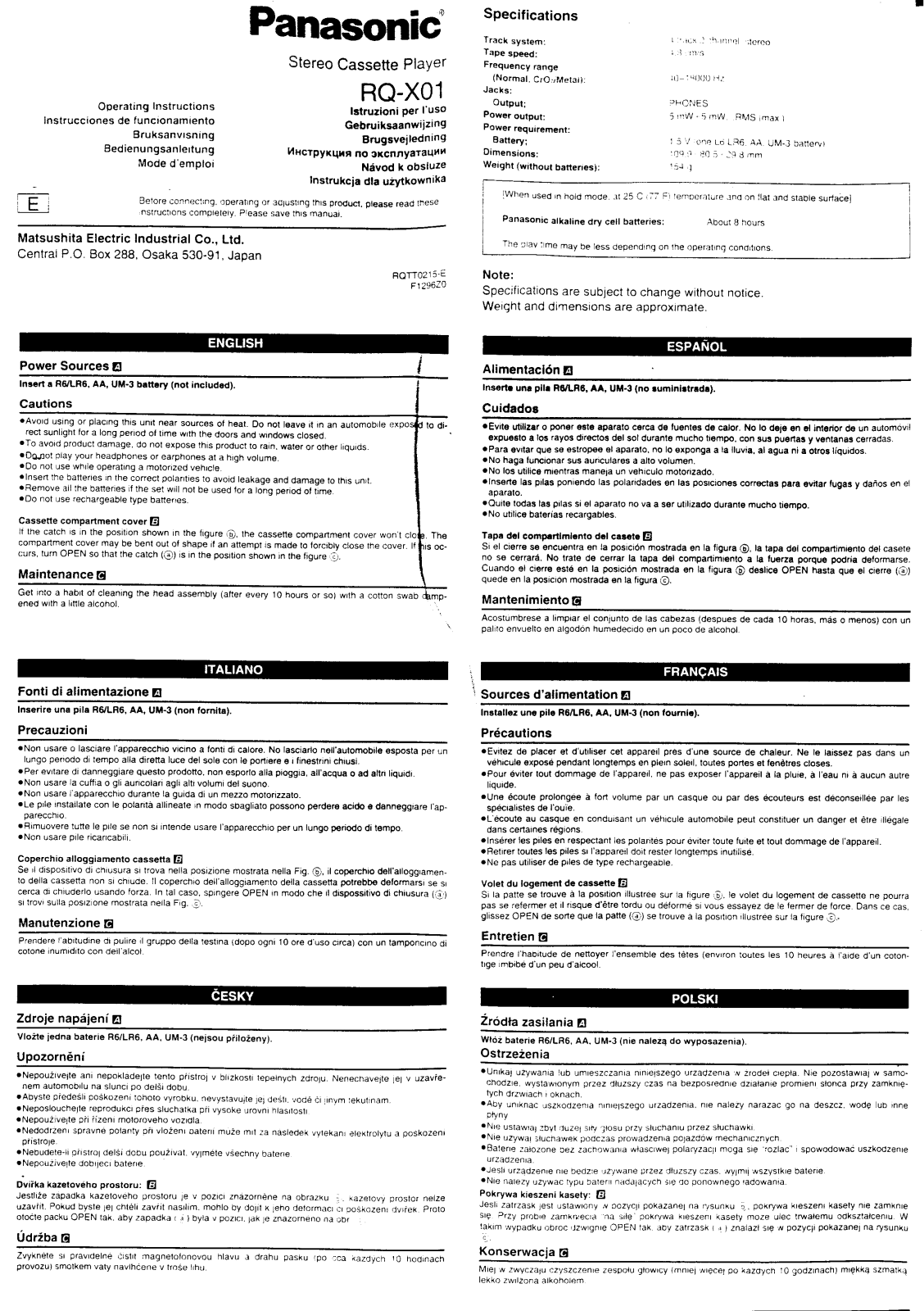 Panasonic RQ-X01 Operating Instruction