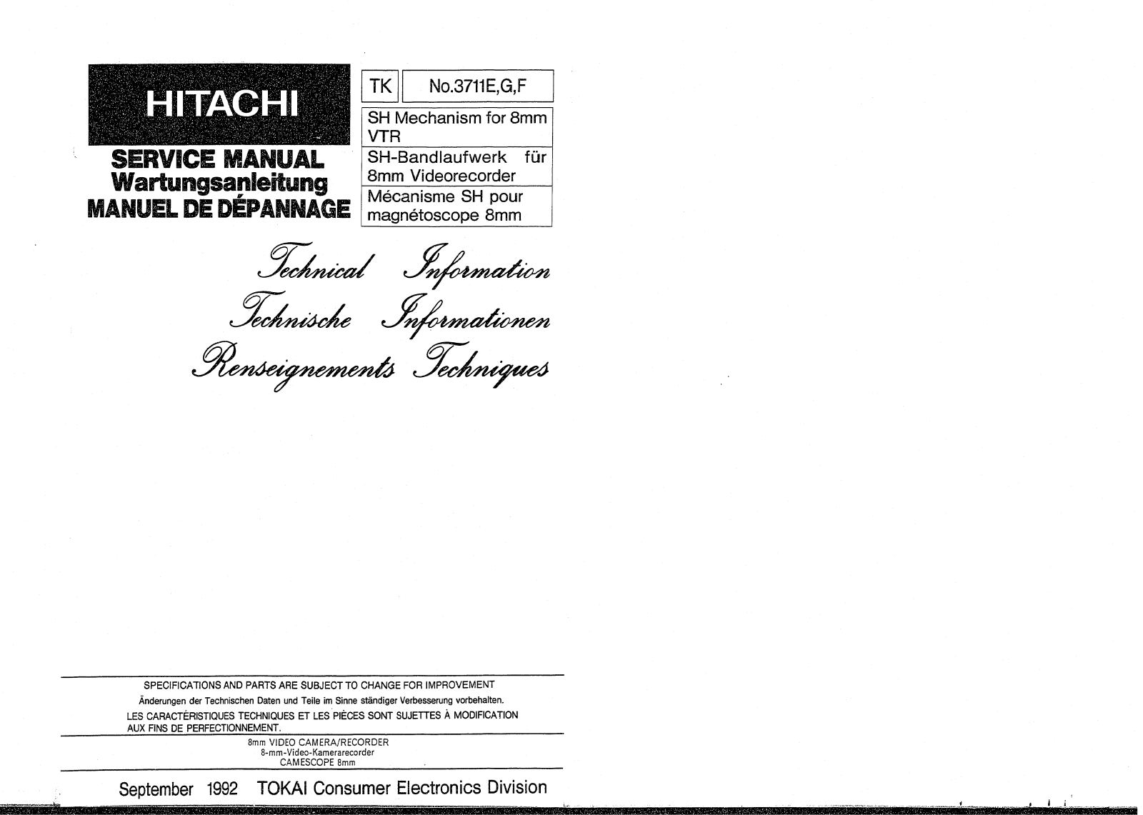 Hitachi SH Service Manual