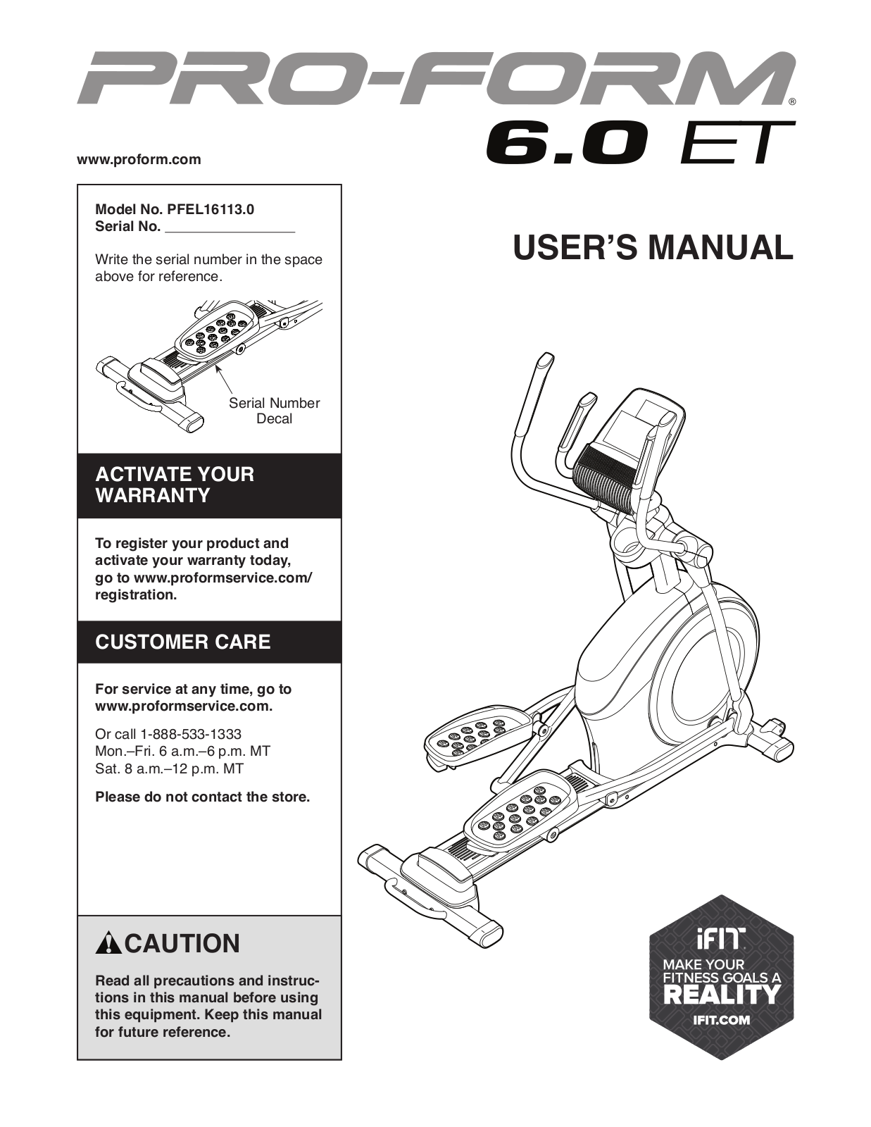 ProForm PFEL161130, 60 ET Owner's Manual