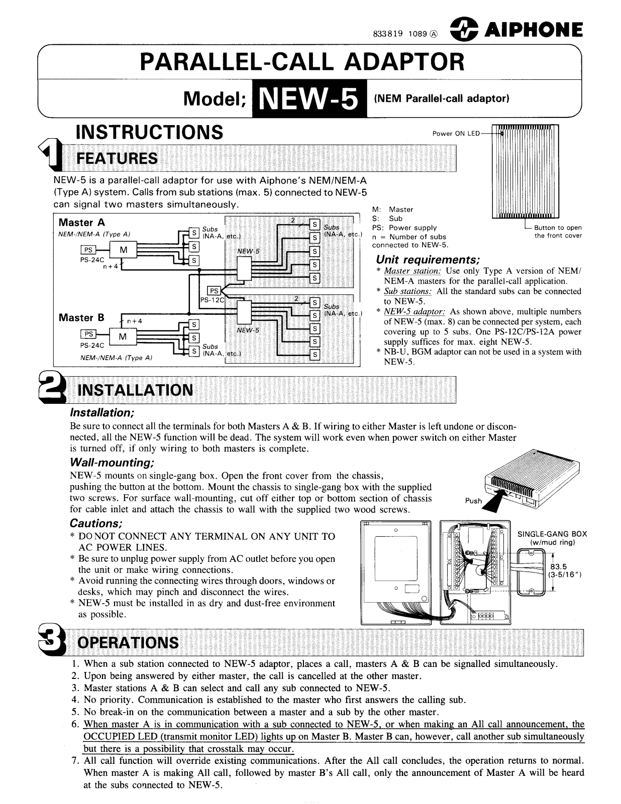 Aiphone NEW-5 User Manual