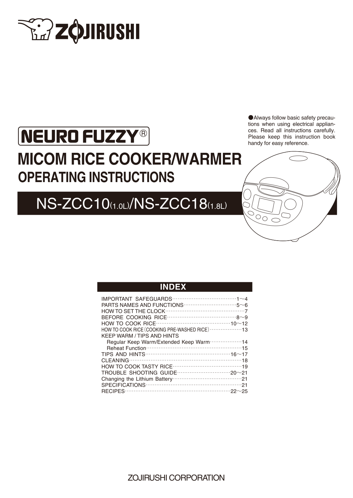 Zojirushi NS-ZCC10, NS-ZCC18 User Manual