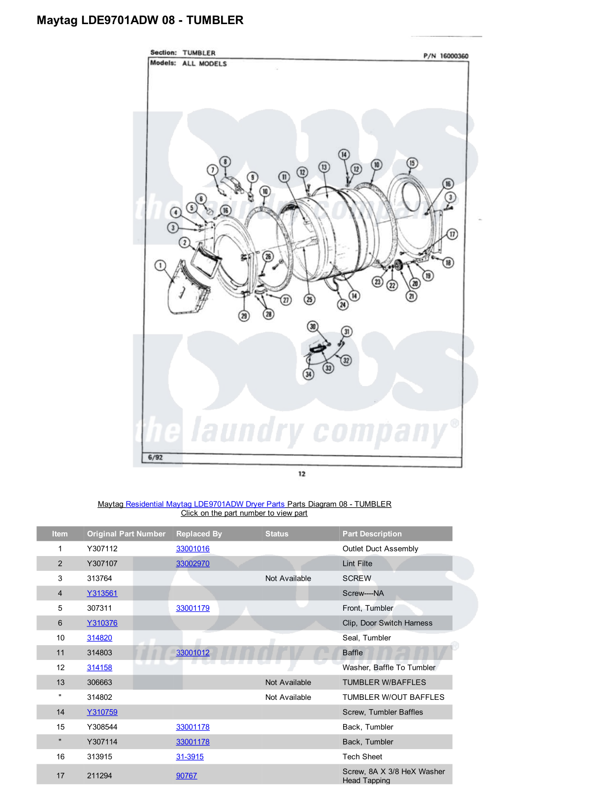 Maytag LDE9701ADW Parts Diagram