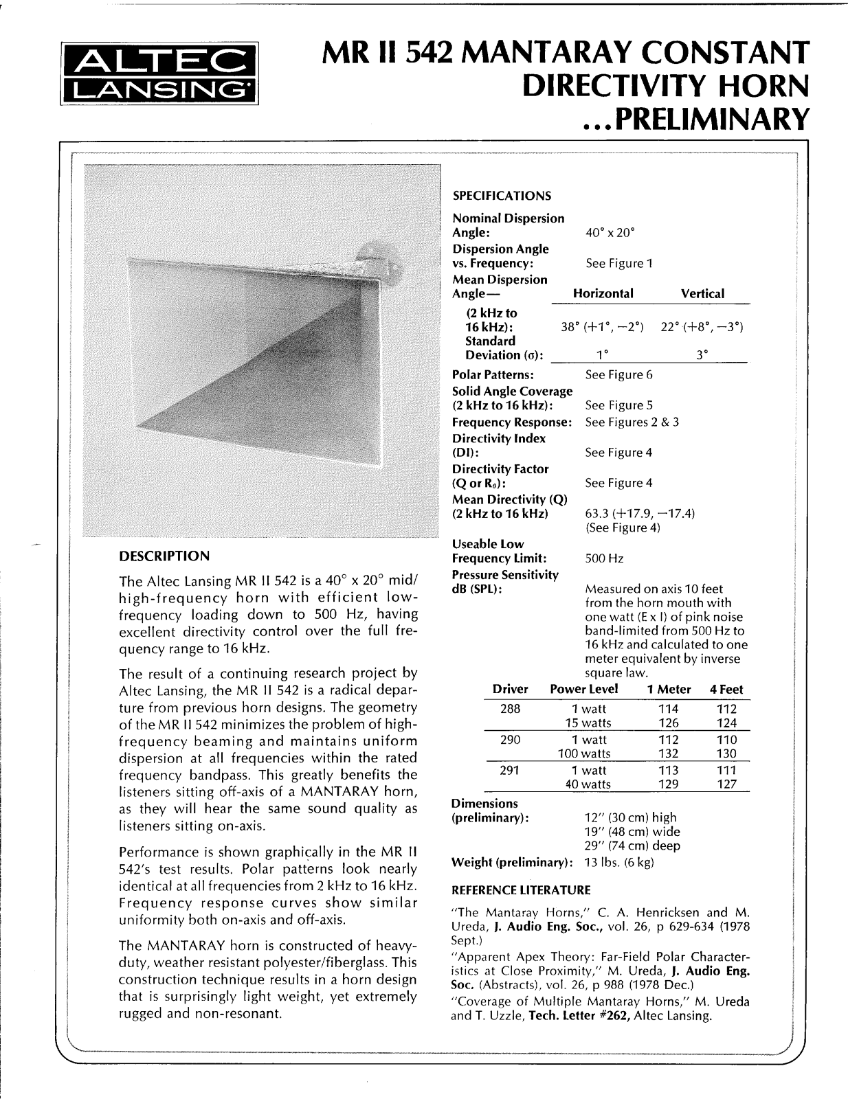 Altec lansing MRII542 HF HORN User Manual