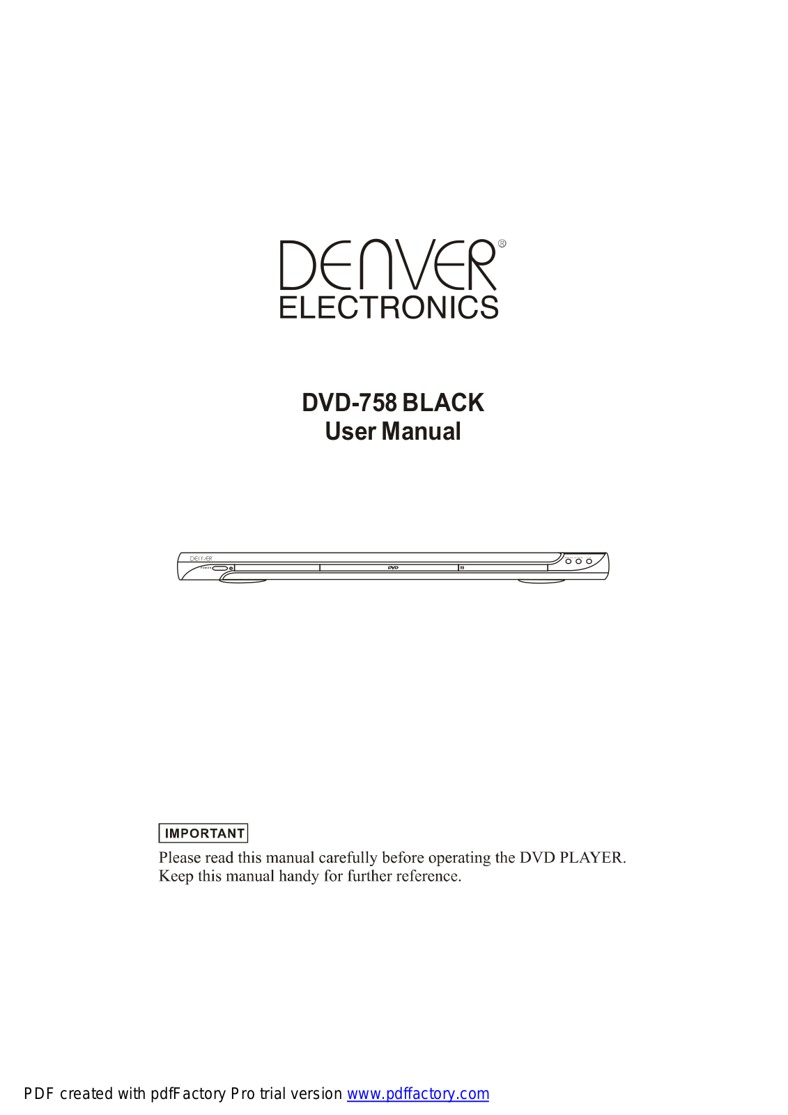 Denver DVD-758 BLACK Instruction Manual