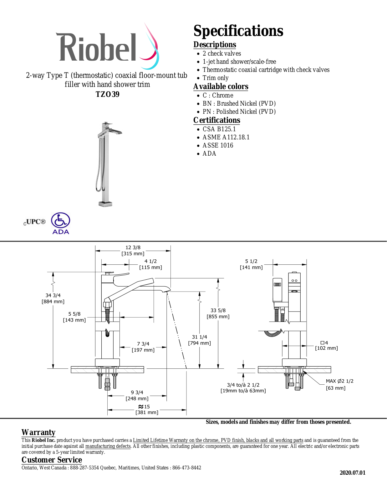 Riobel TZO39BN, TZO39PN, TZO39C Specifications - ManualMachine.com