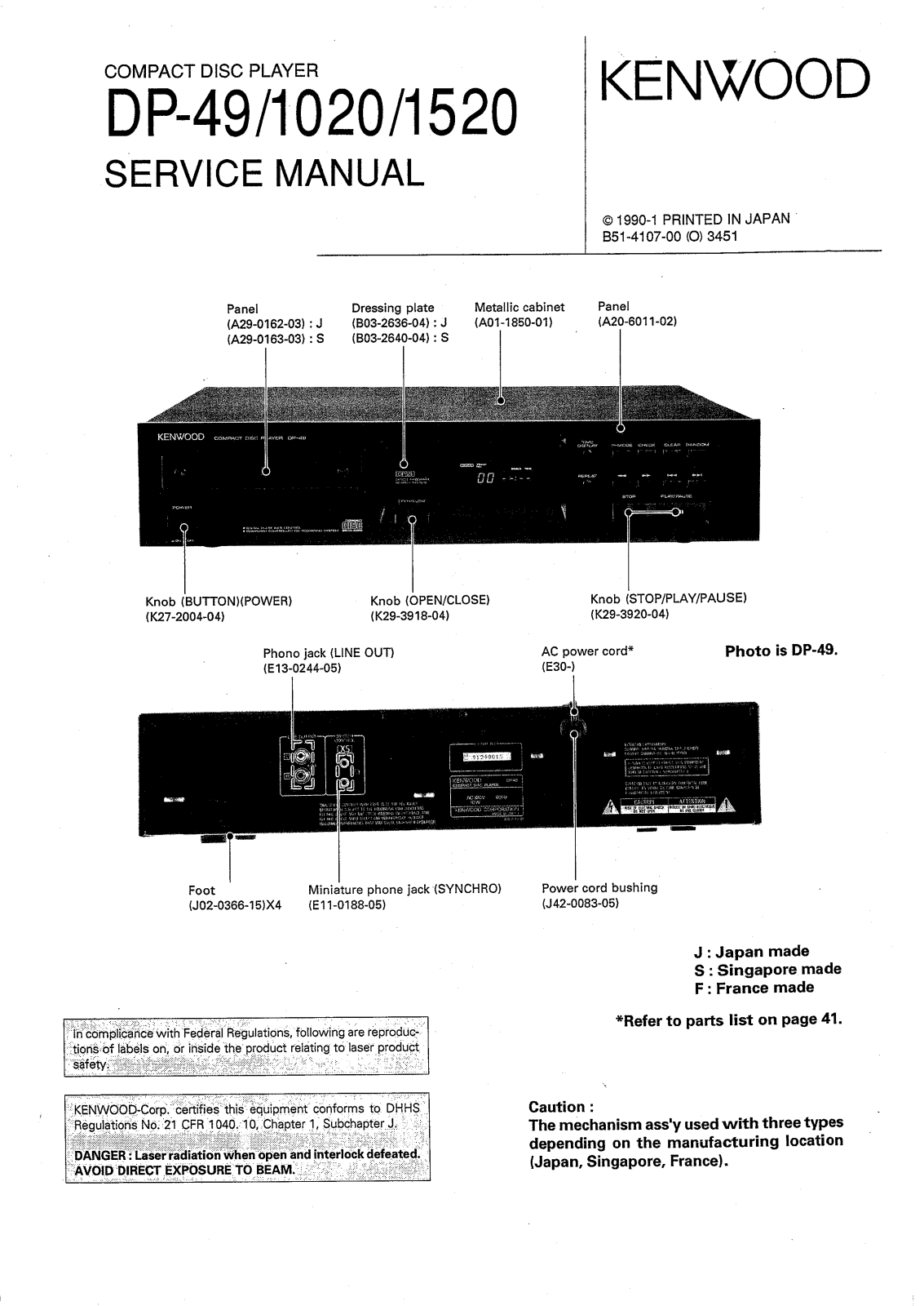 Kenwood DP-49, DP-1020, DP-1520 Service Manual
