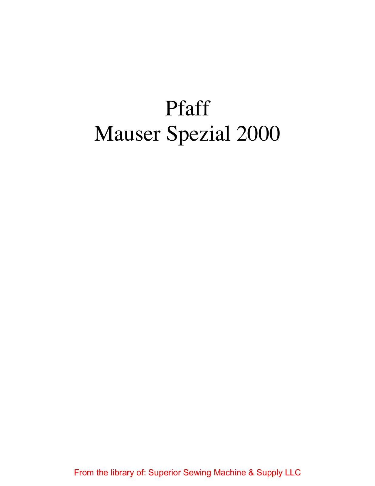 Mauser Spezial 2000 User Manual