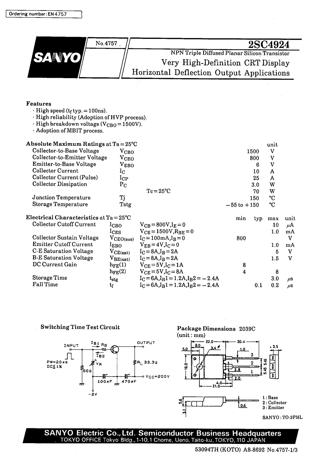 SANYO 2SC4924 Datasheet