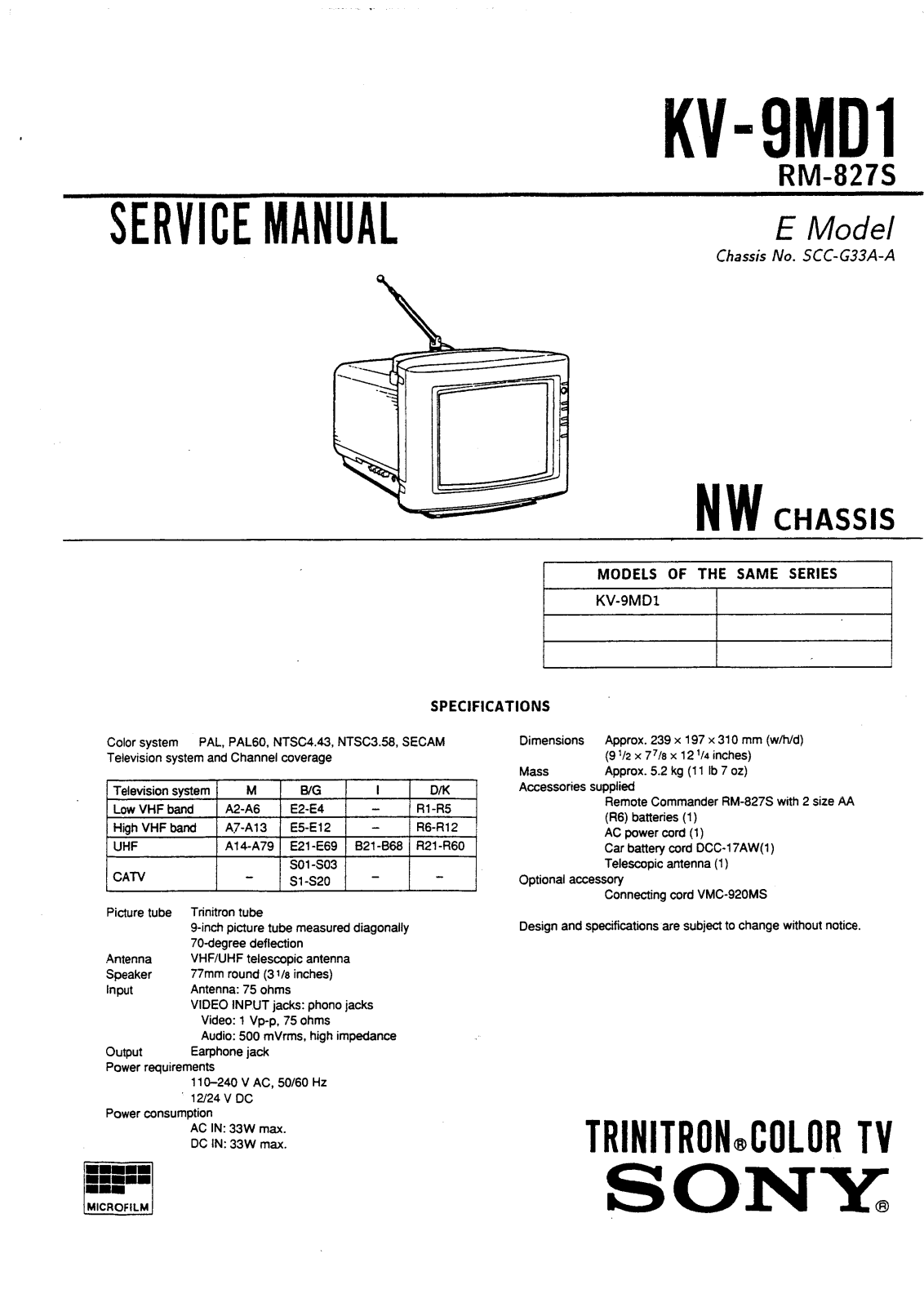 sony kv9md1 Service Manual