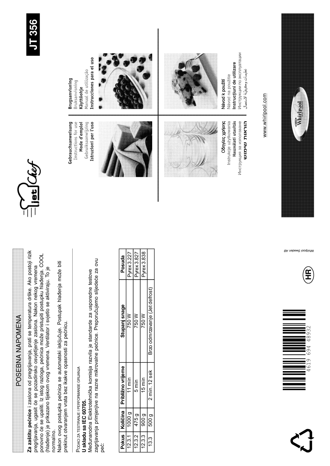 Whirlpool JT 356 black, JT 355/Alu User Manual