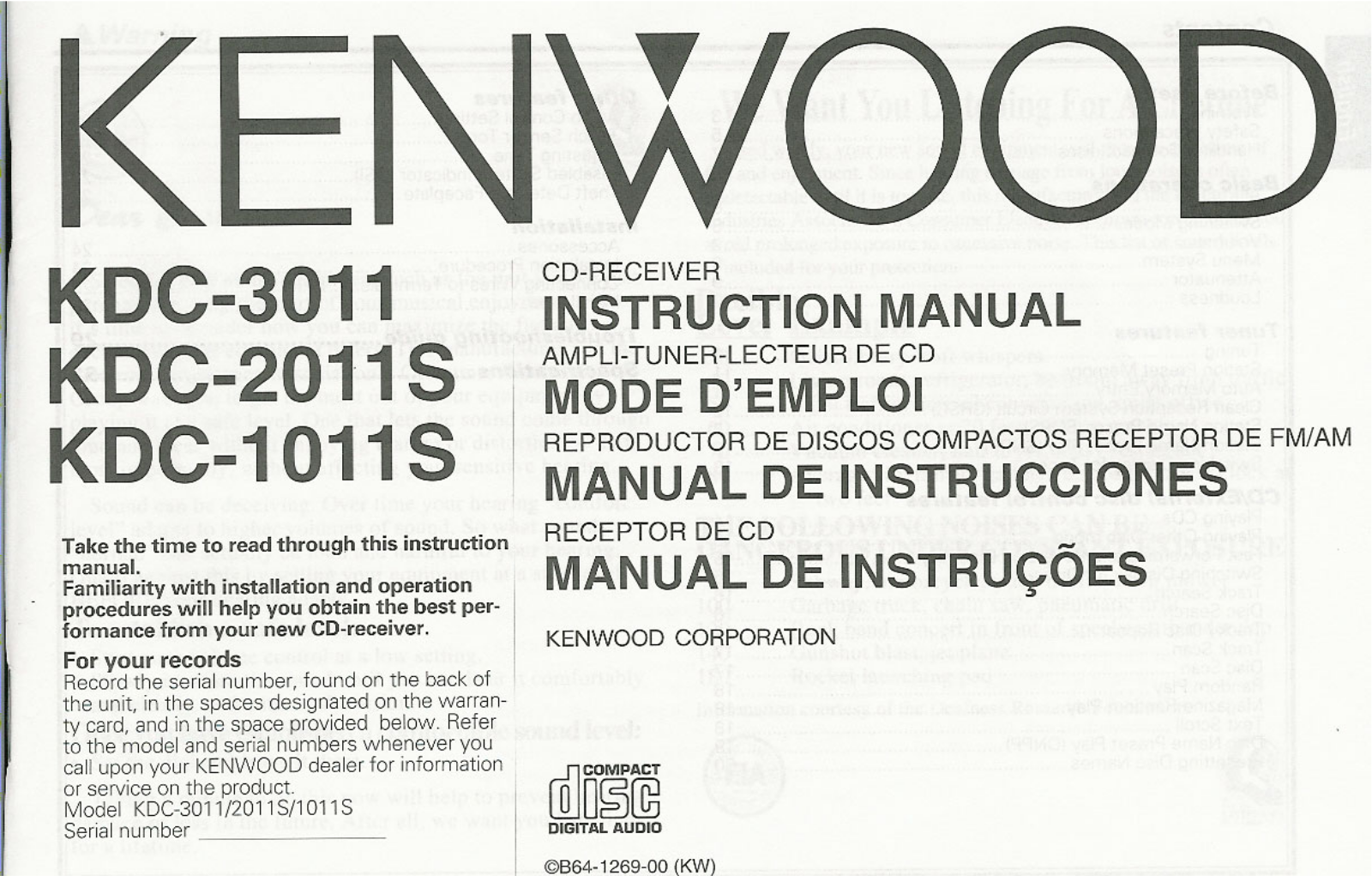 Kenwood KDC-3011, KDC-1011S User Manual