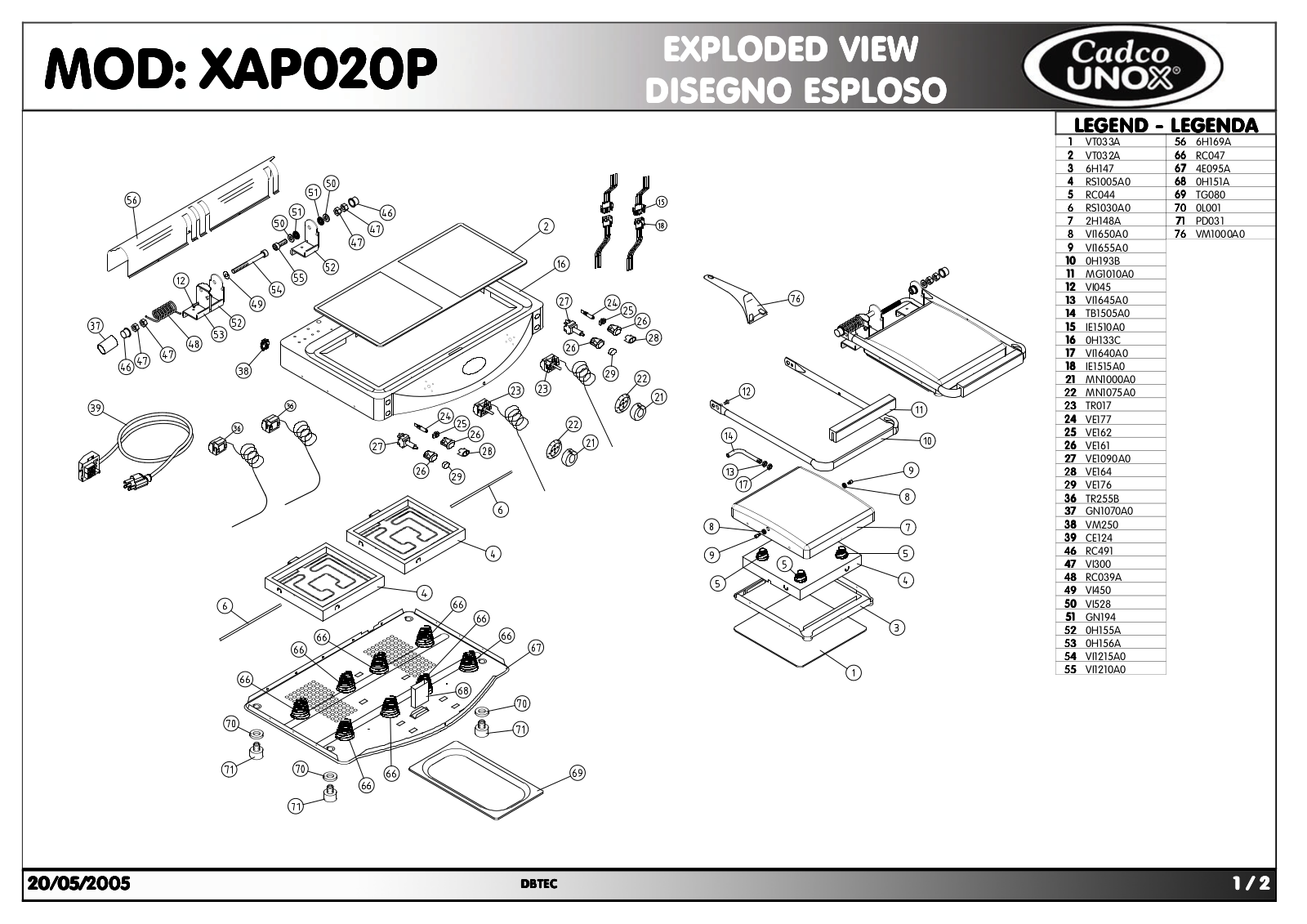 Cadco CPG-20 Parts List