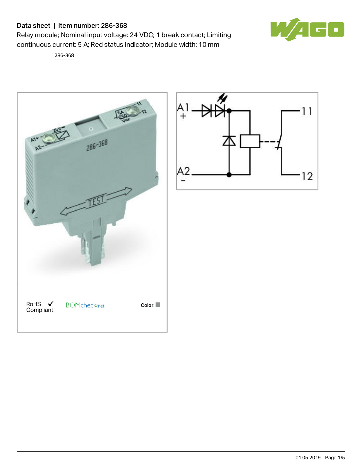 Wago 286-368 Data Sheet