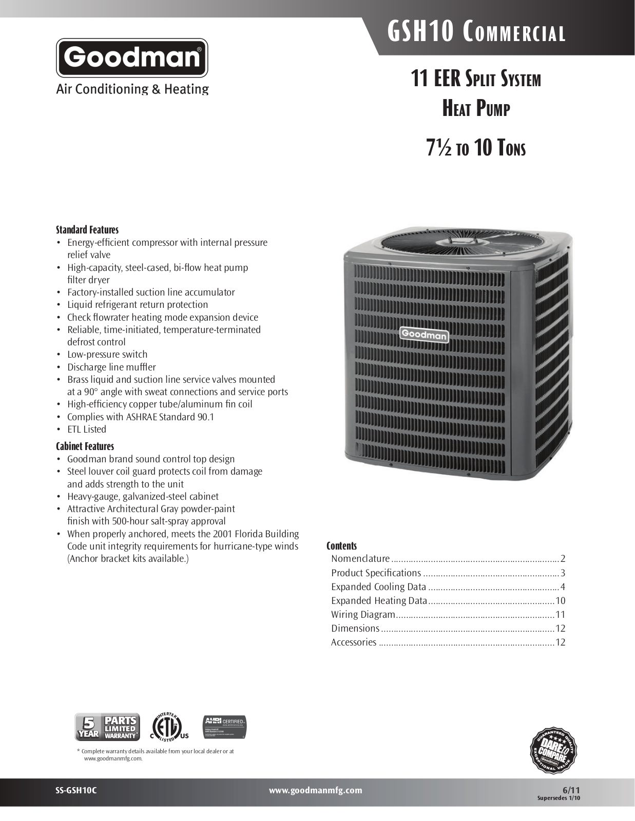 Goodman Mfg SS-GSH10C User Manual