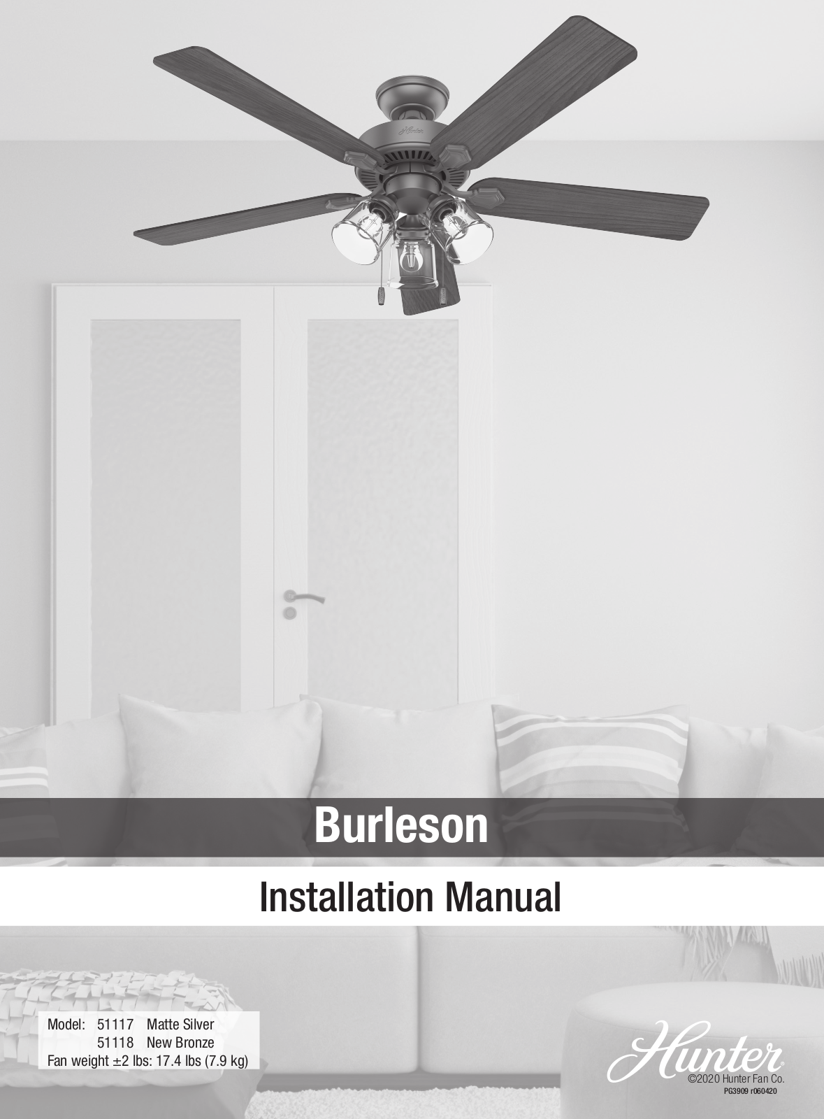 Hunter Fan 51117, 51118, Burleson Installation Manual